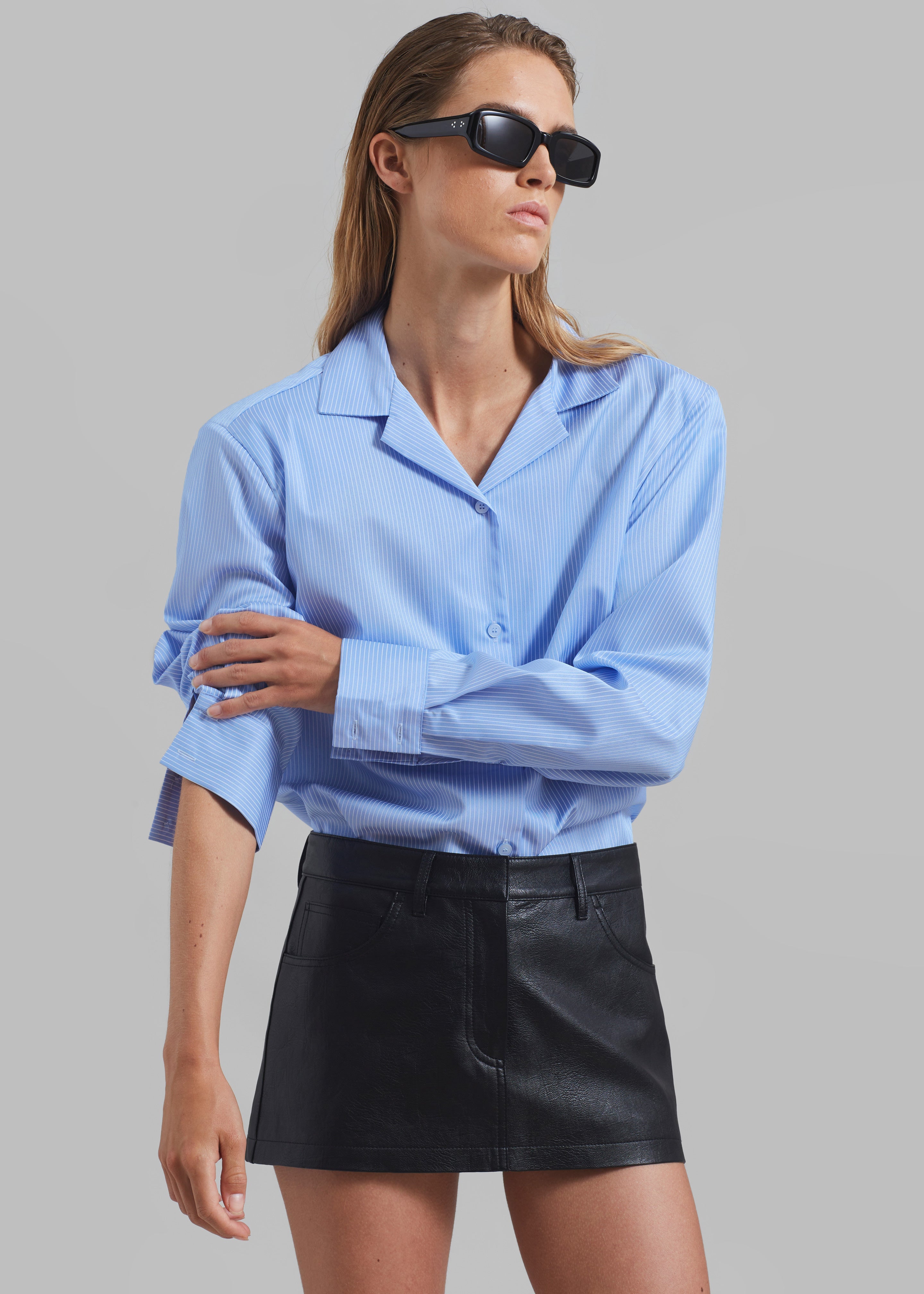 Noah Padded Button Up Shirt - Blue Pinstripe - 1