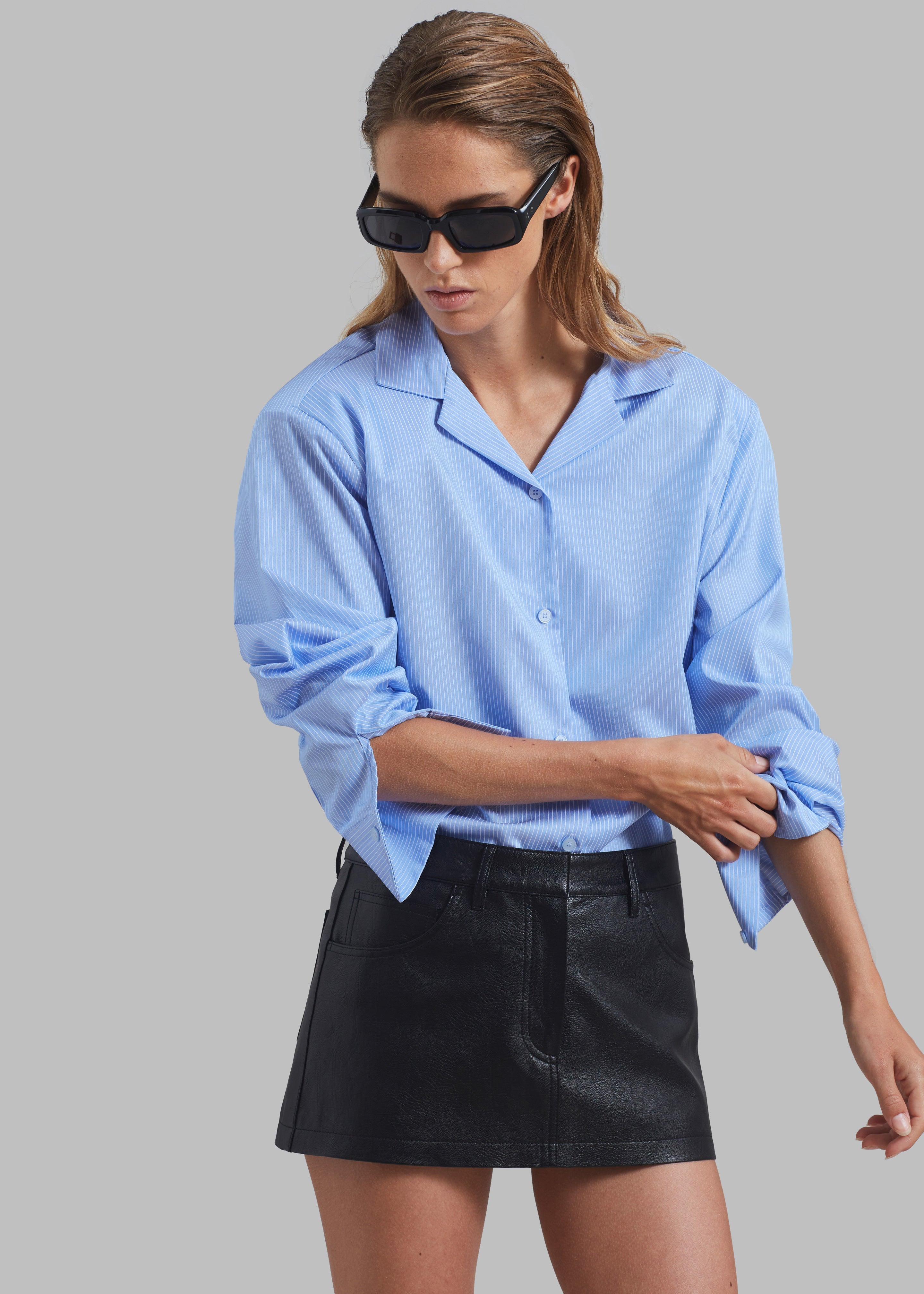 Noah Padded Button Up Shirt - Blue Pinstripe - 8