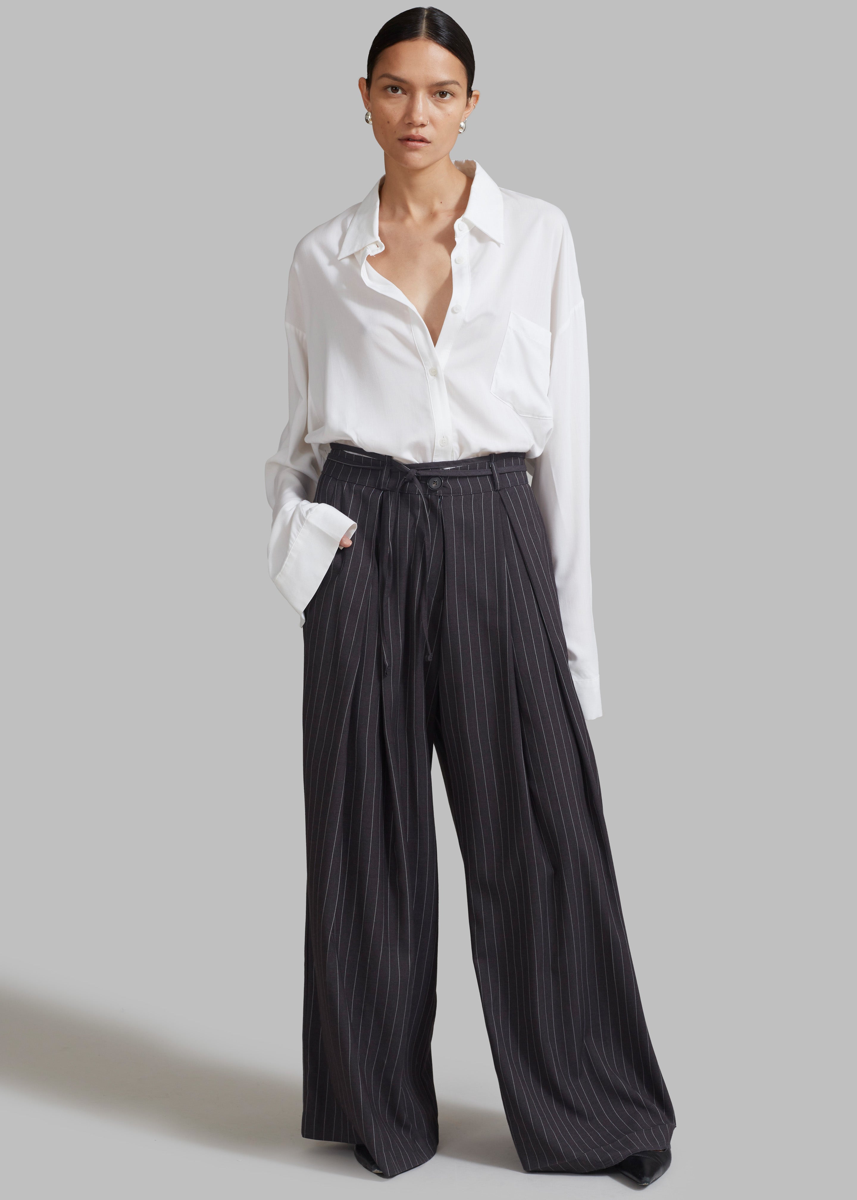 Noor Wide Pants - Grey Pinstripe - 3