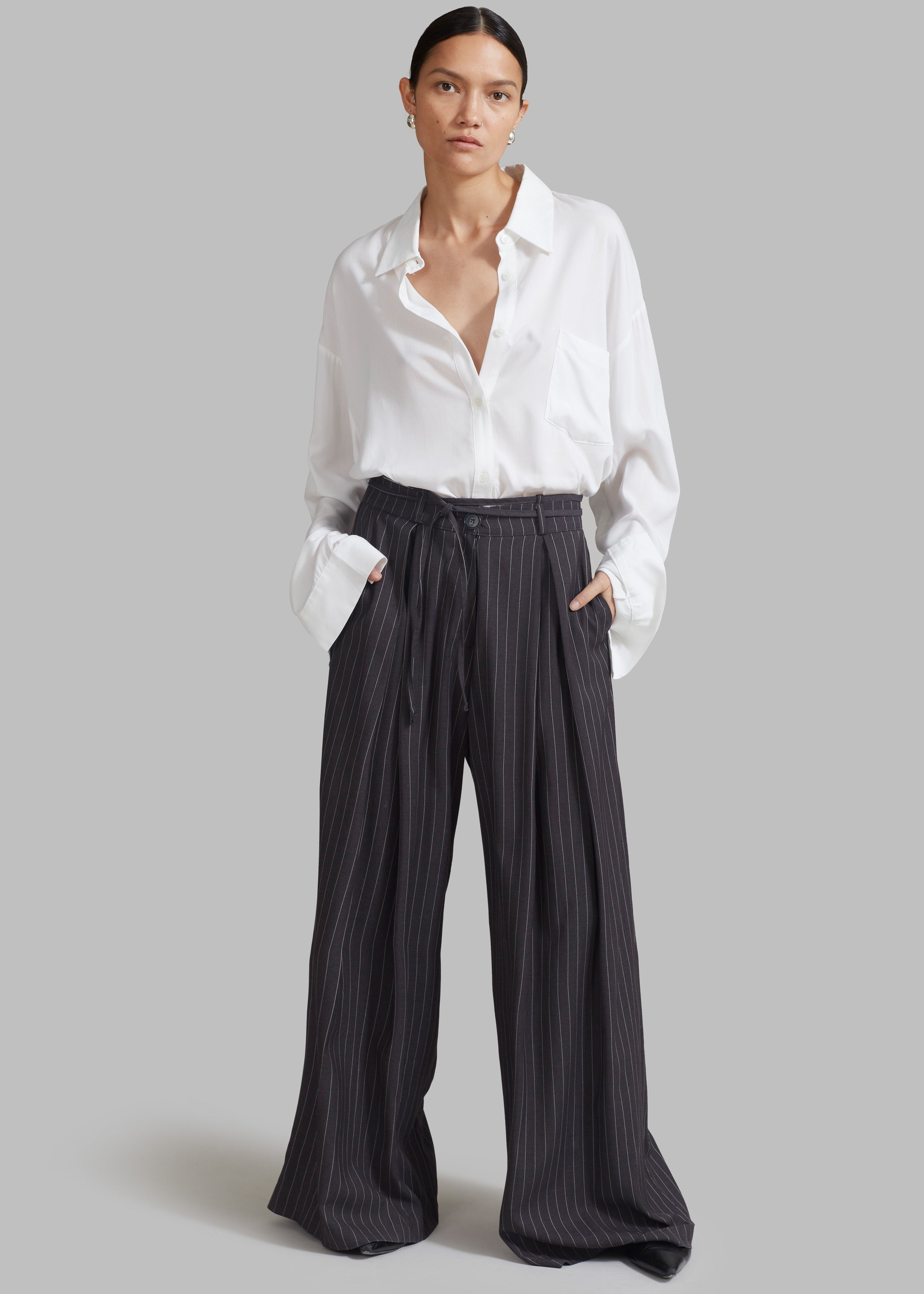 Noor Wide Pants - Grey Pinstripe - 8
