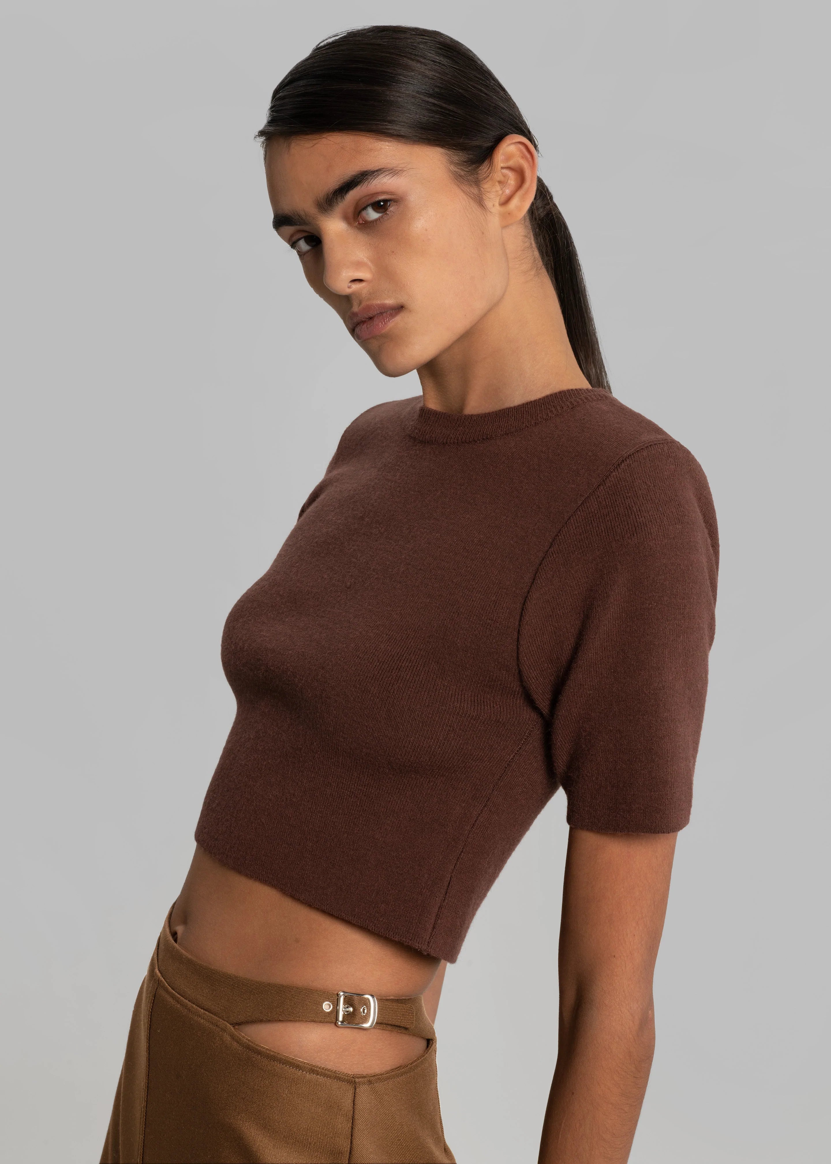 Stacia Cut Out Midi Skirt - Brown - 8