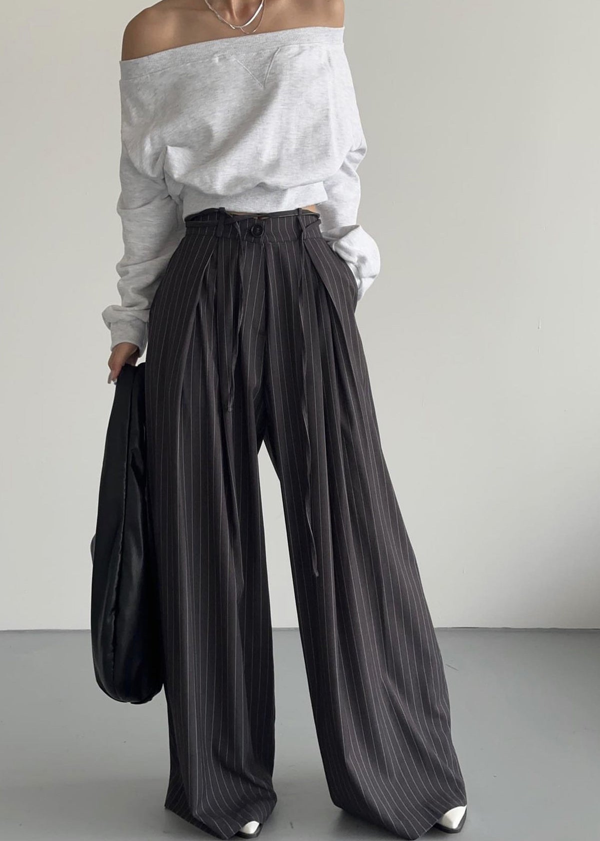 Noor Wide Pants - Grey Pinstripe - 5