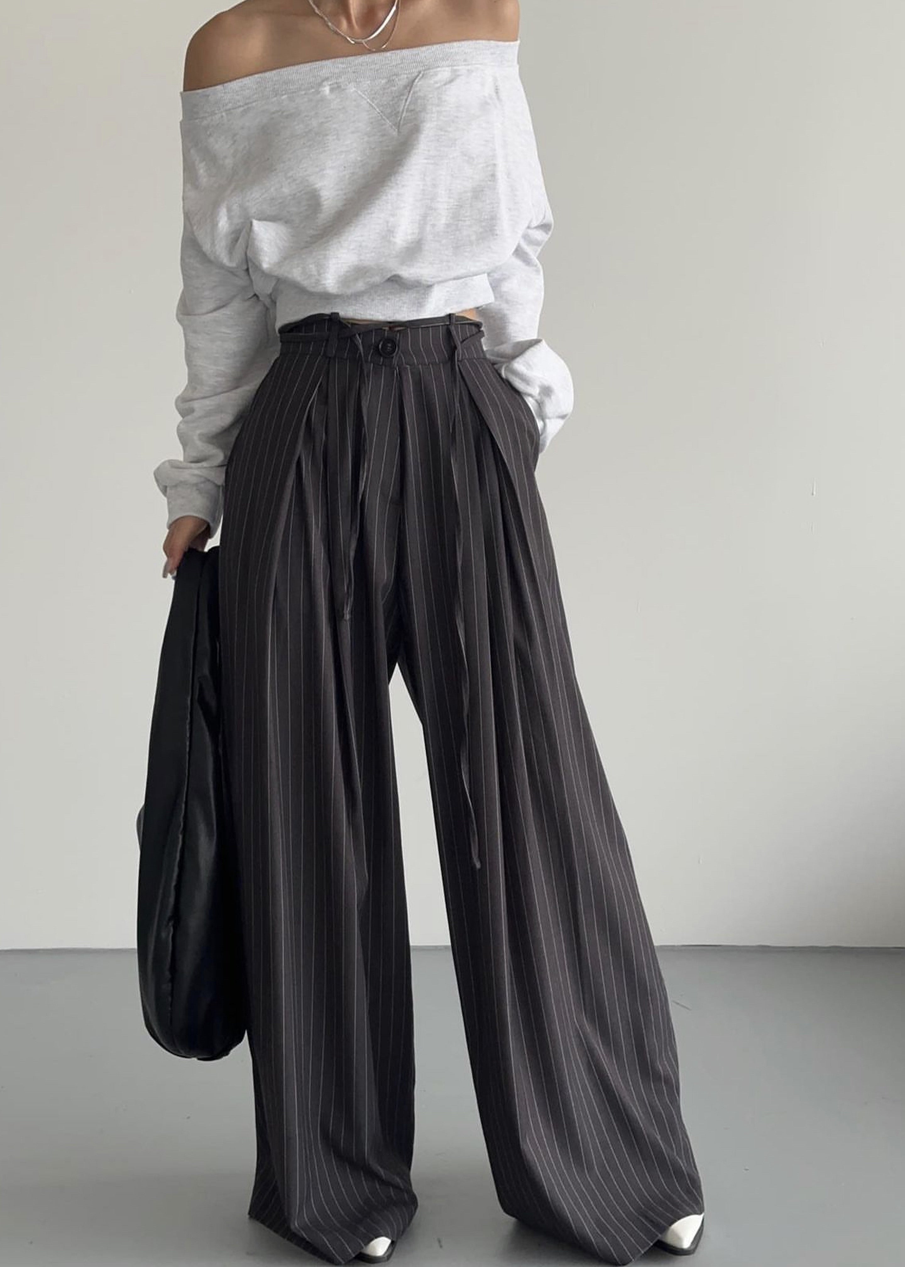 Noor Wide Pants - Grey Pinstripe - 5