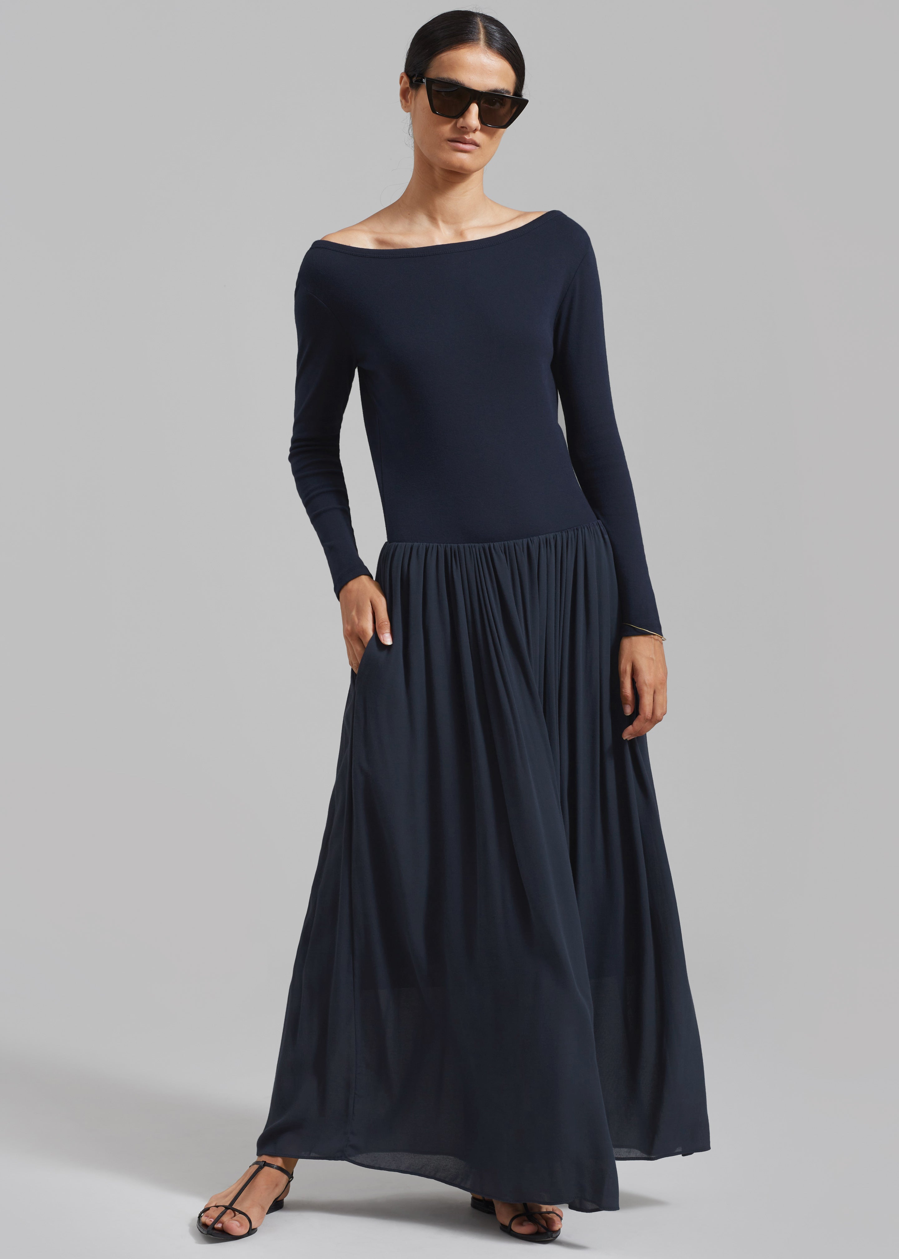 Odette Gathered Skirt Maxi Dress - Navy - 5