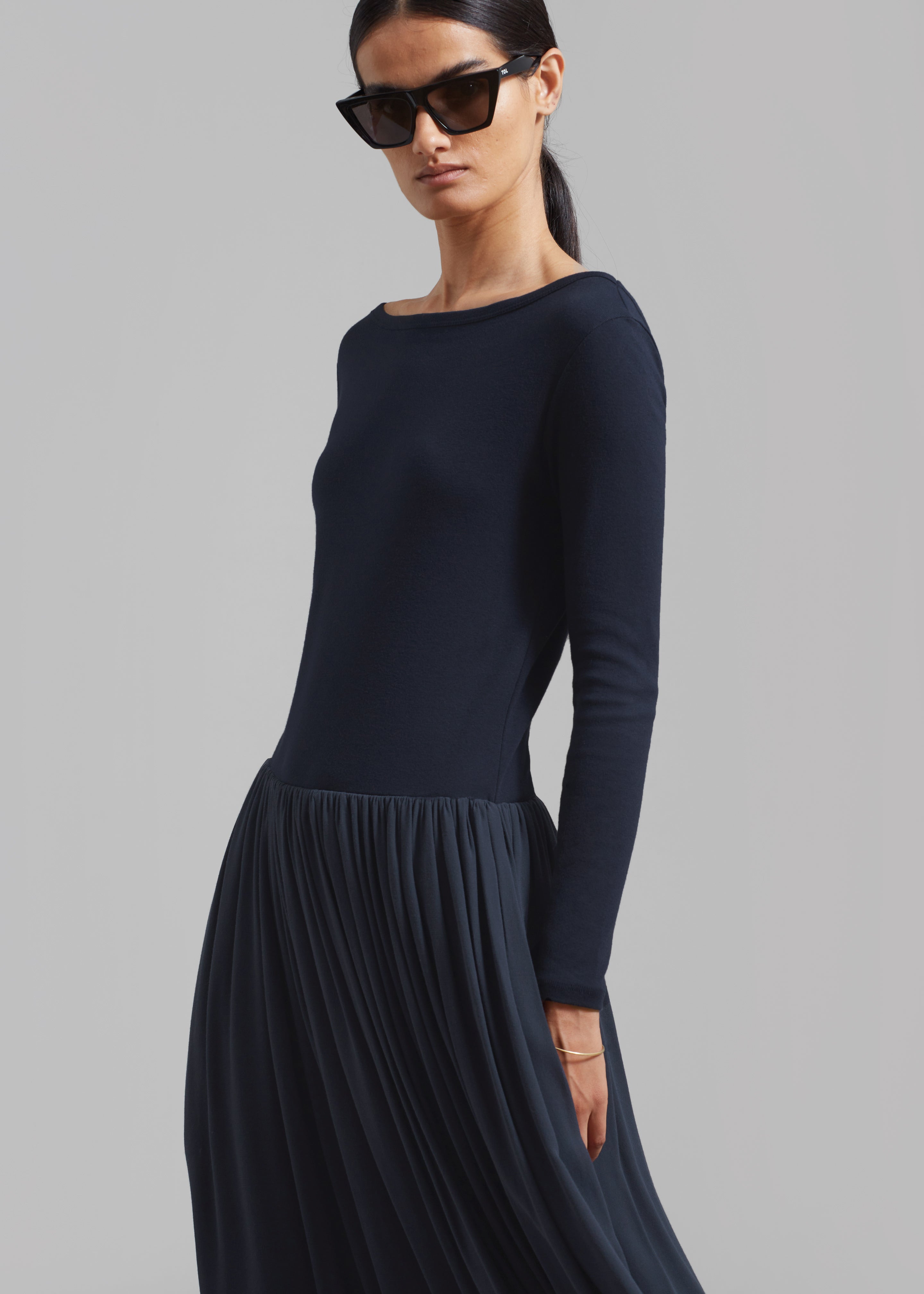 Odette Gathered Skirt Maxi Dress - Navy - 2