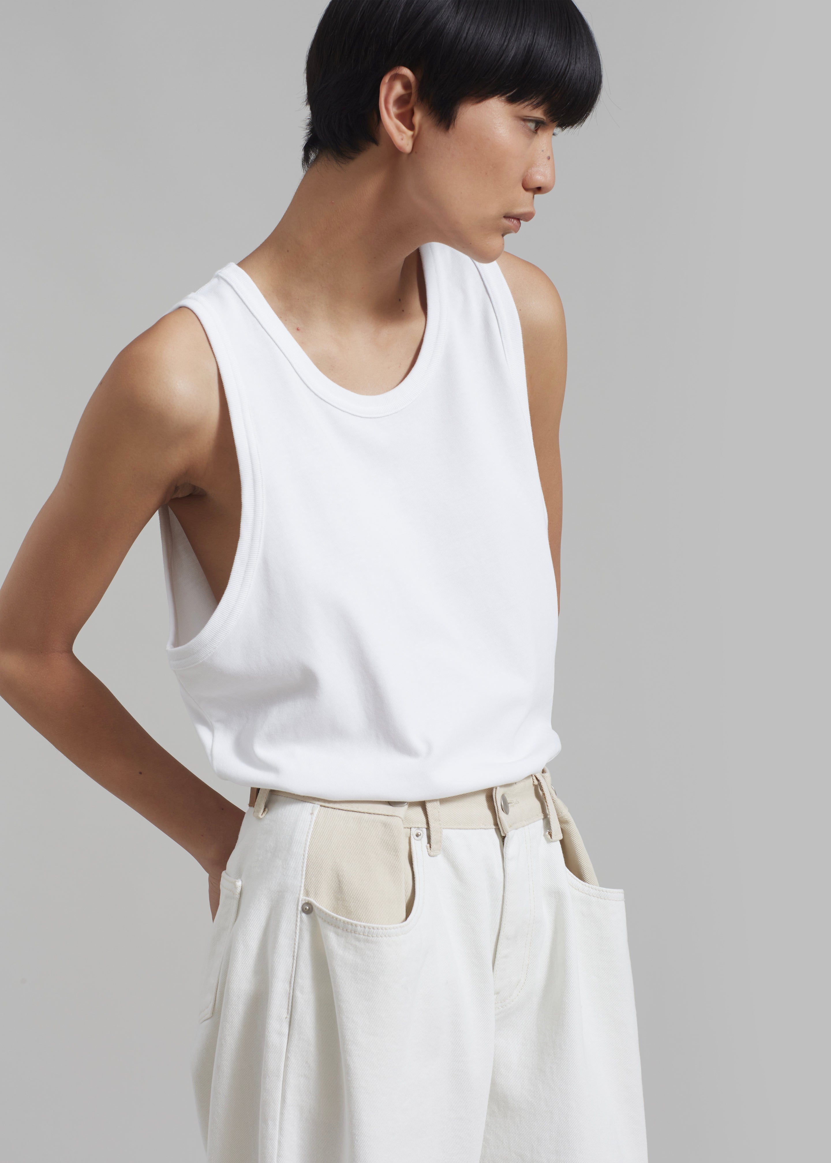 Hayla Contrast Denim Pants - Off White/Beige - 8