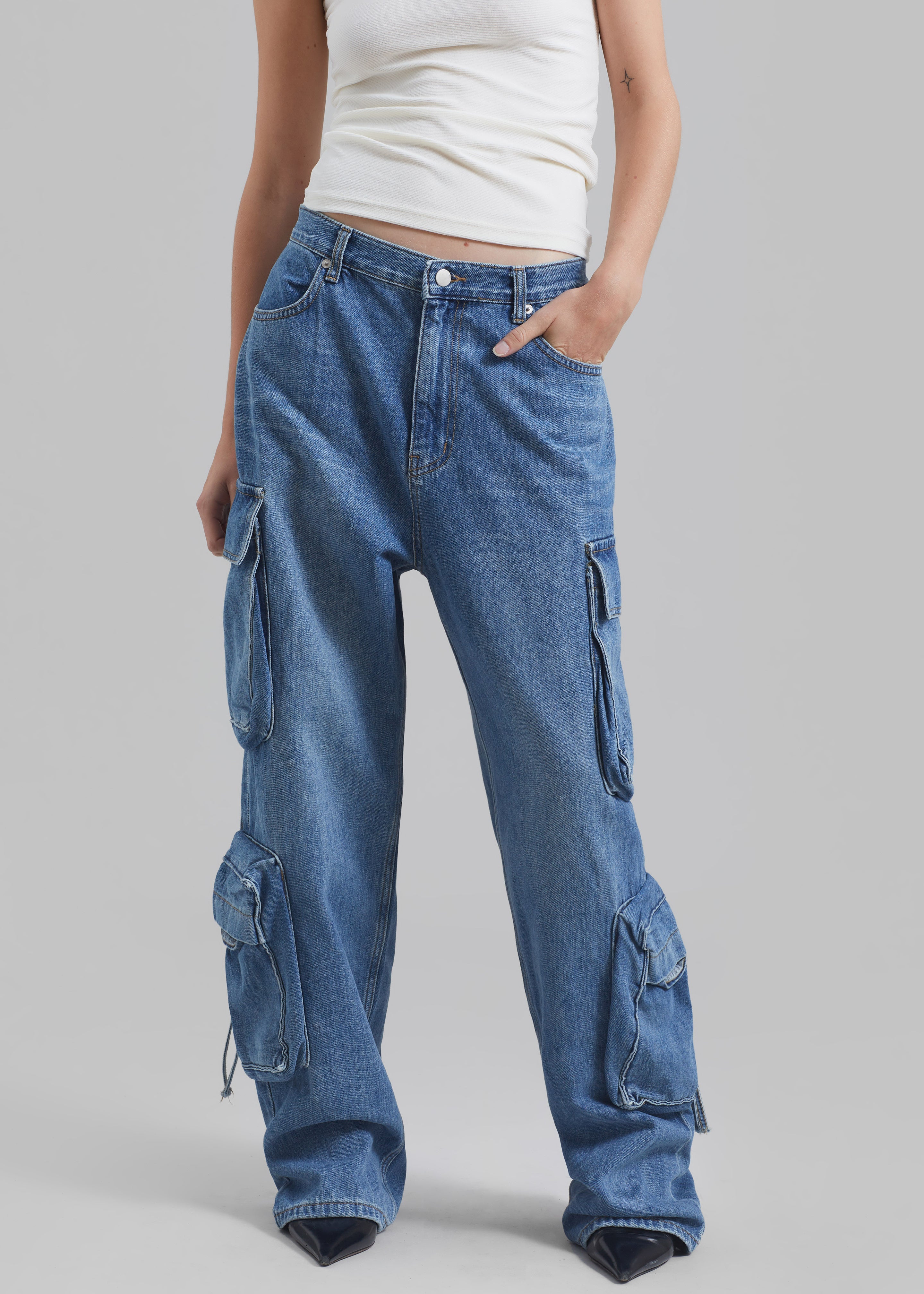 Parker Denim Cargo Pants - Medium Wash - 3