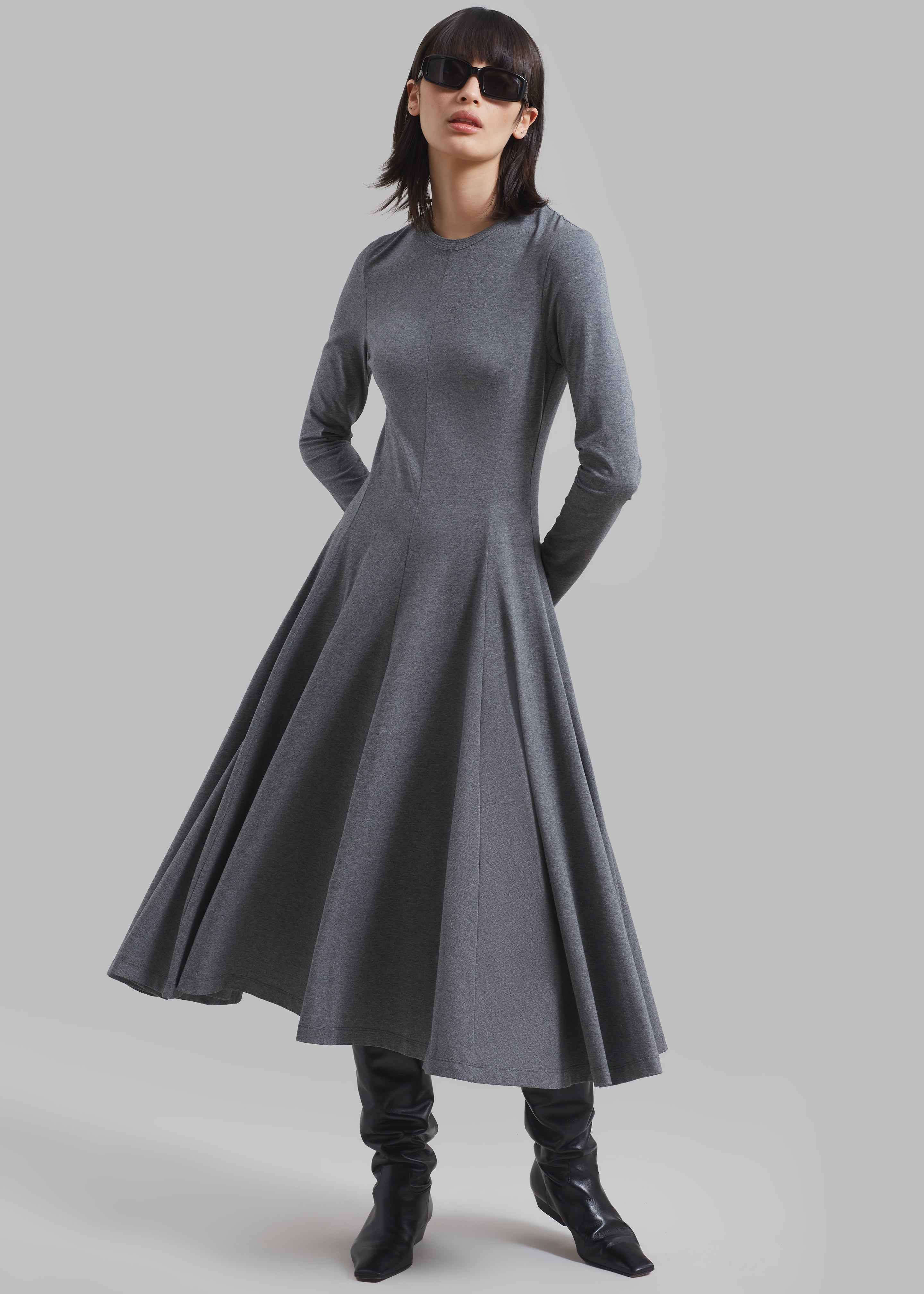 3.1 Phillip Lim Jersey Flare Dress - Charcoal Melange - 3