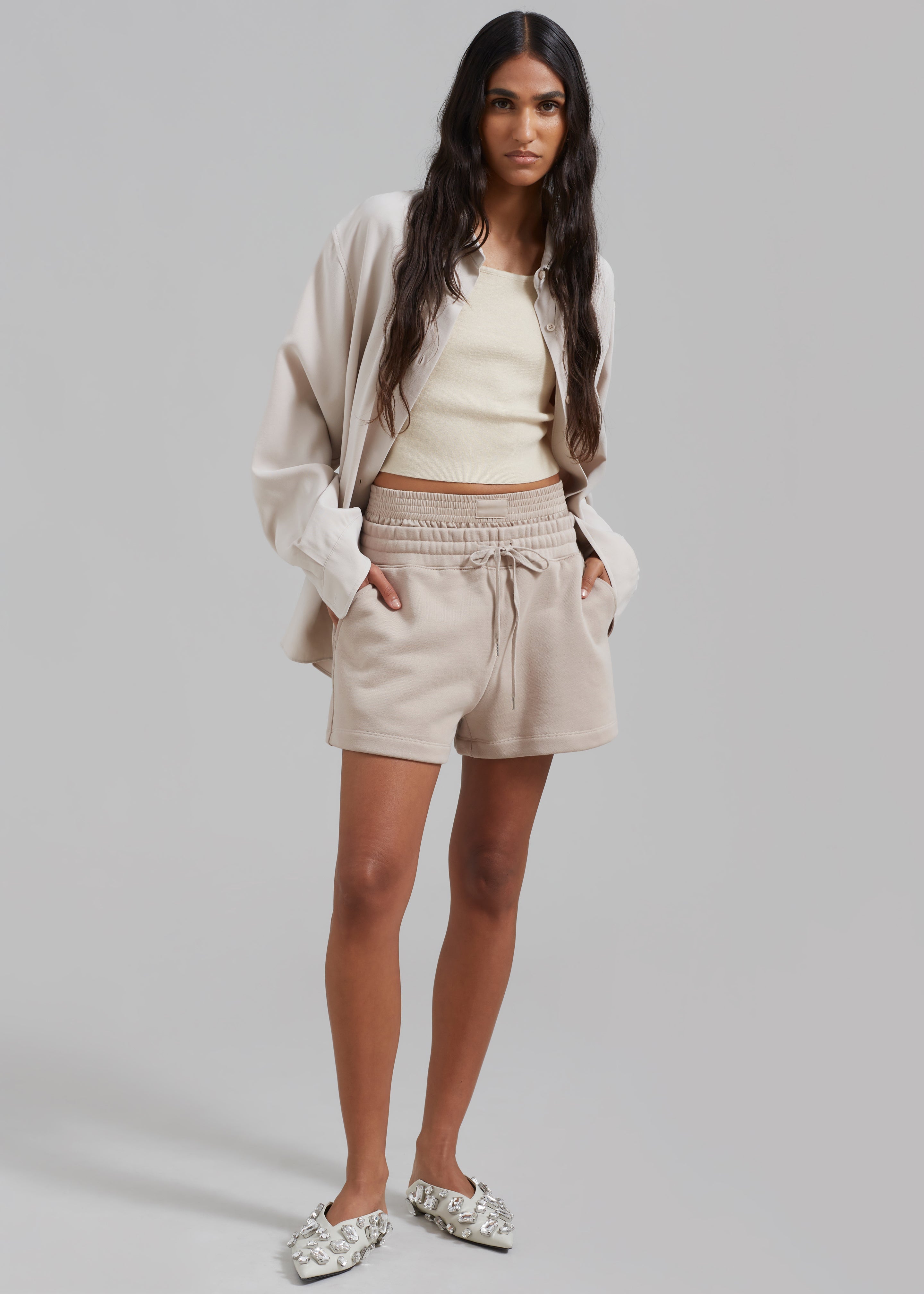 3.1 Phillip Lim Sweatshort with Satin Boxer WB - Concrete - 4