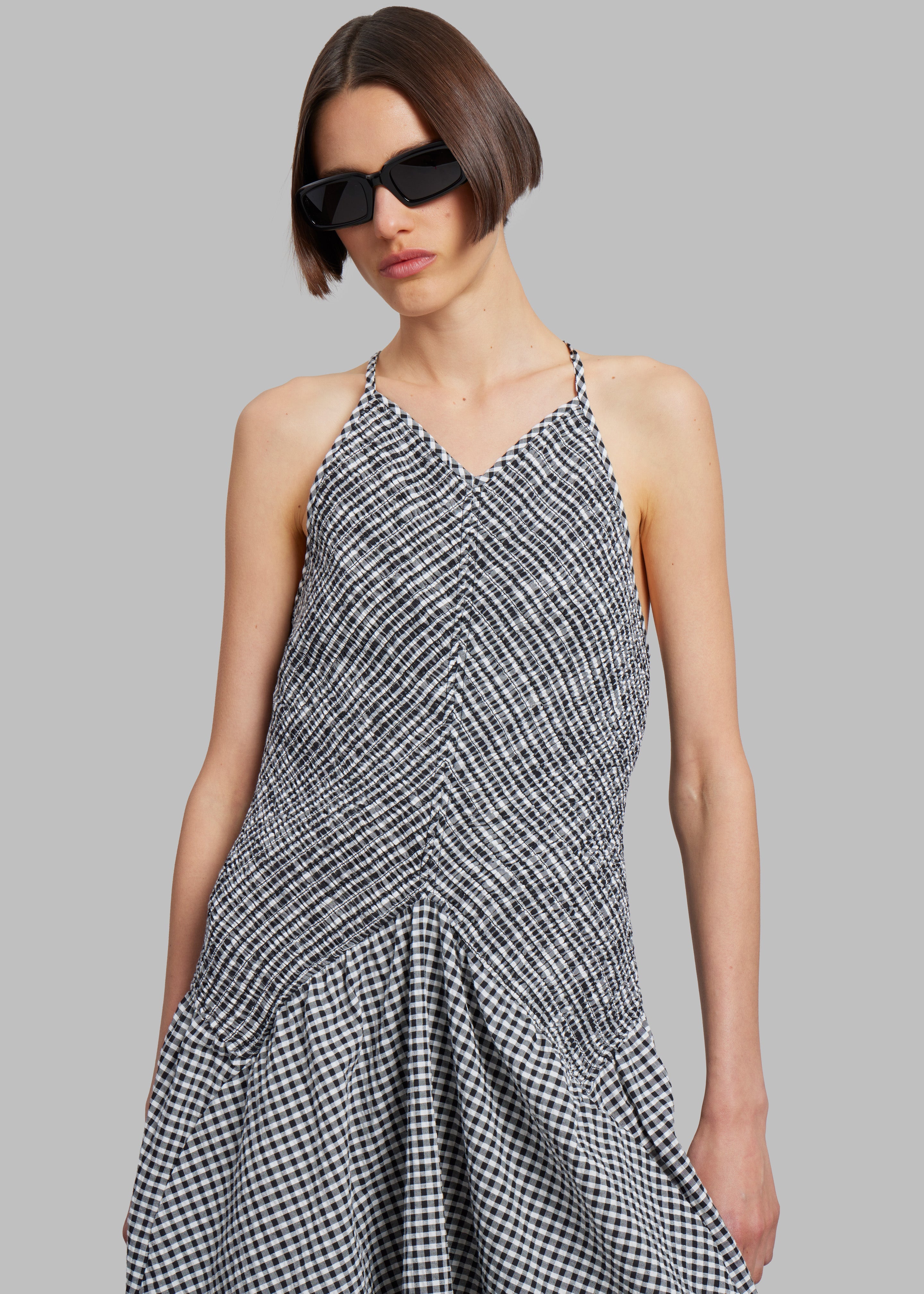 Proenza Schouler White Label Gingham Seersucker Smocked Dress - White/Black - 2