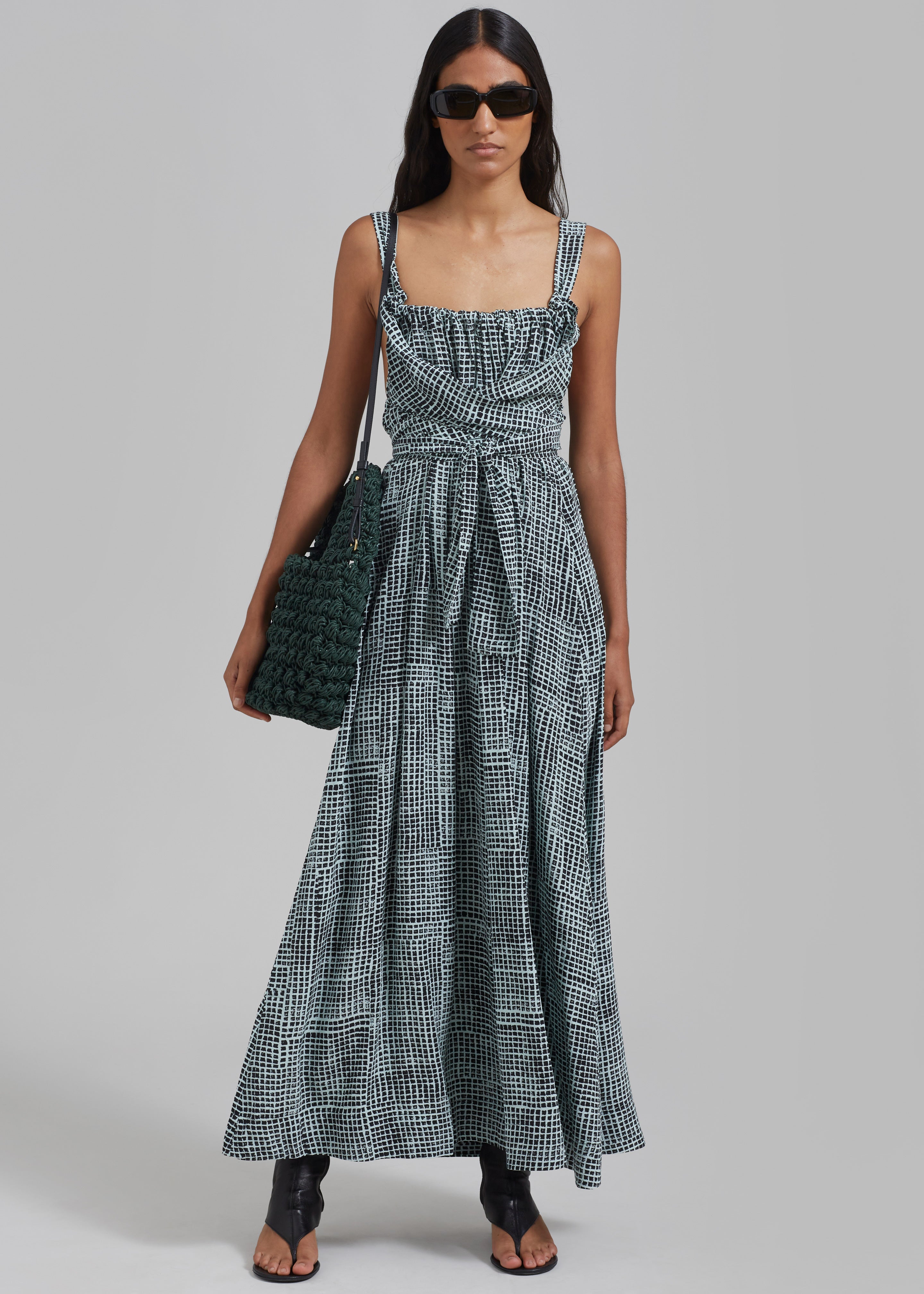 Proenza Schouler White Label Viscose Flou Wrap Dress - Black/Paper Mint - 2