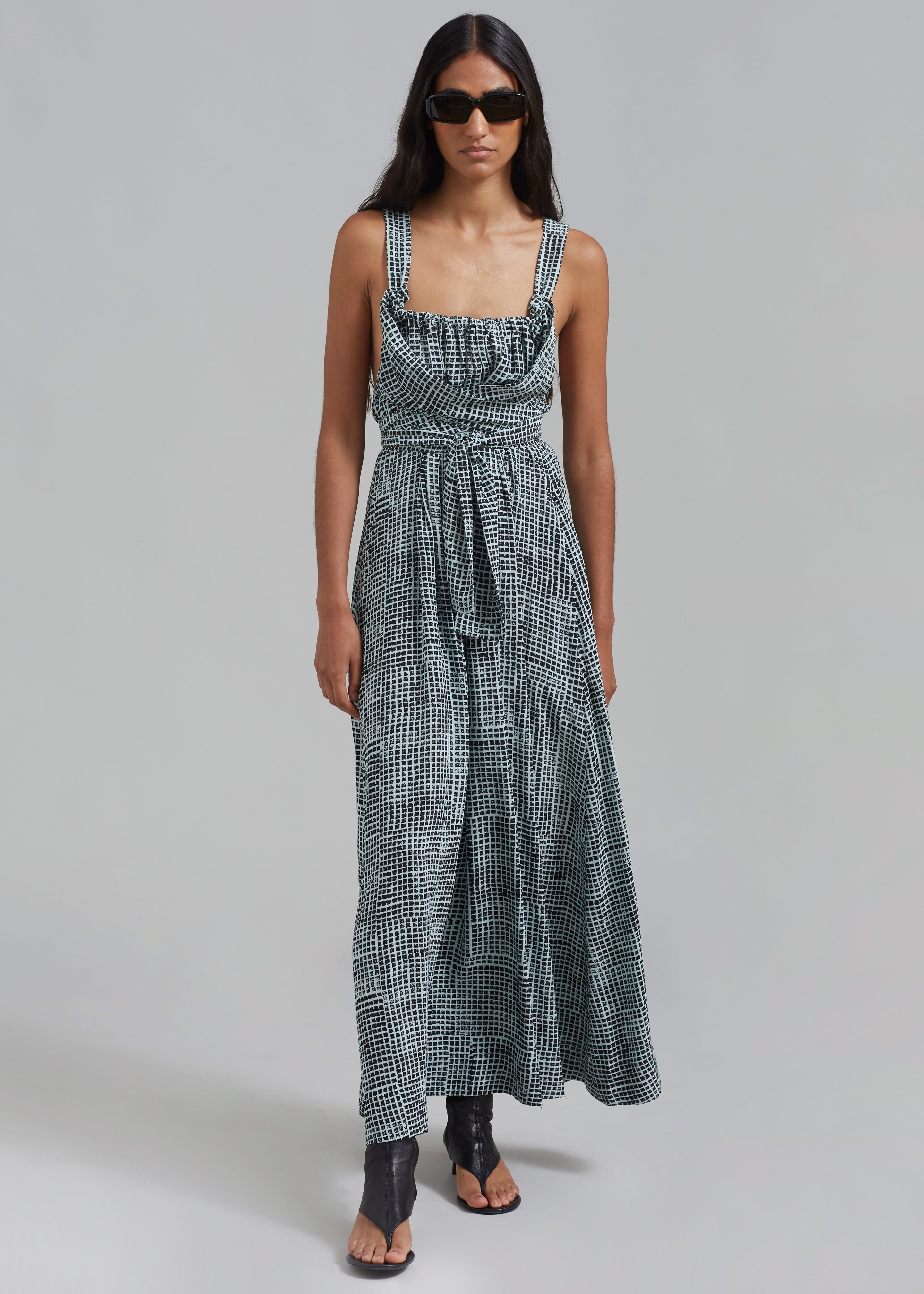 Proenza Schouler White Label Viscose Flou Wrap Dress - Black/Paper Mint - 3