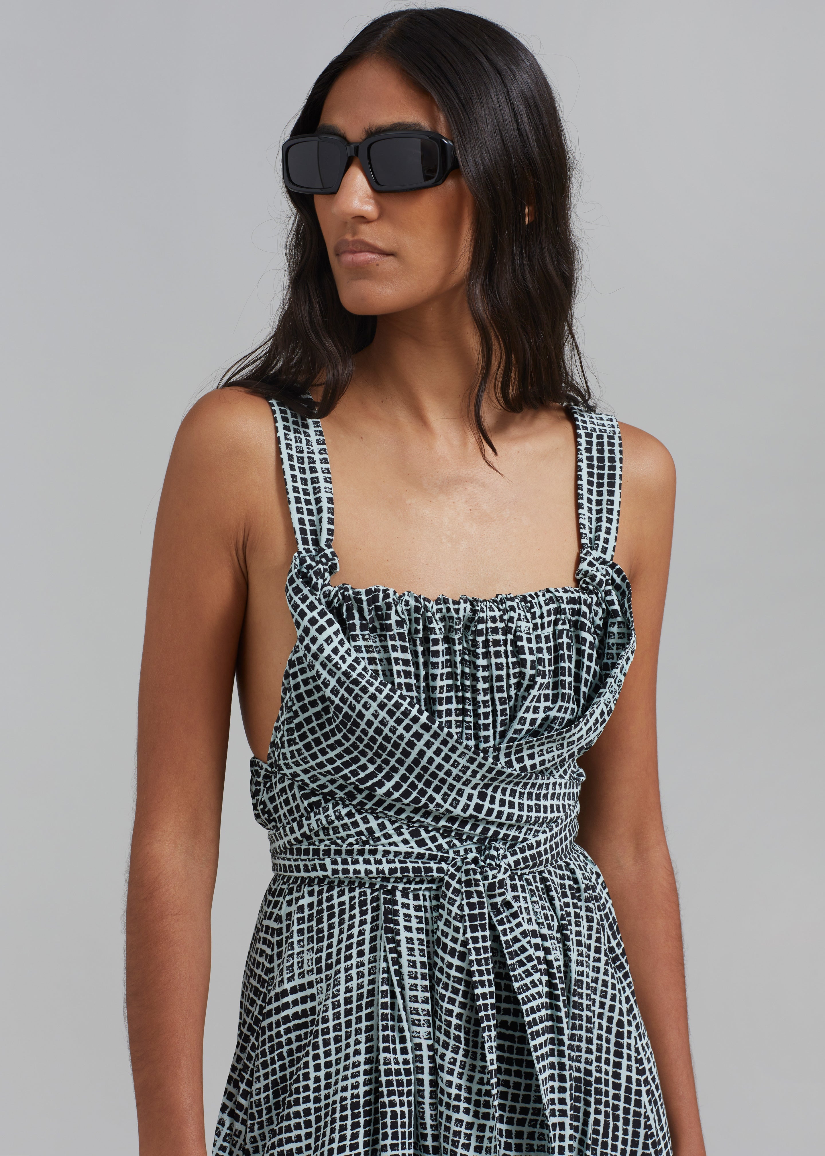 Proenza Schouler White Label Viscose Flou Wrap Dress - Black/Paper Mint - 5