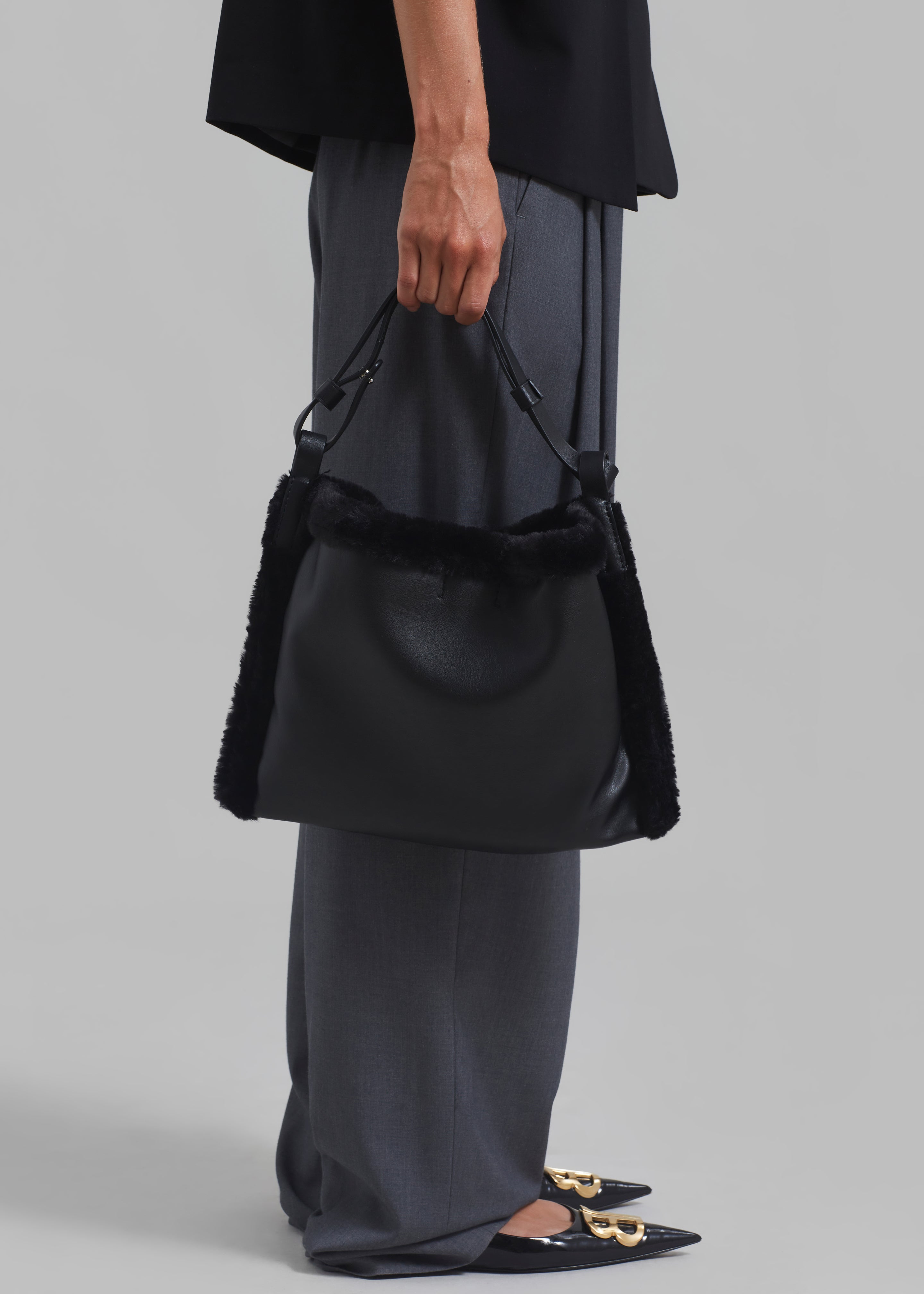 Proenza Schouler White Label Minetta Faux Shearling Bag - Black - 2