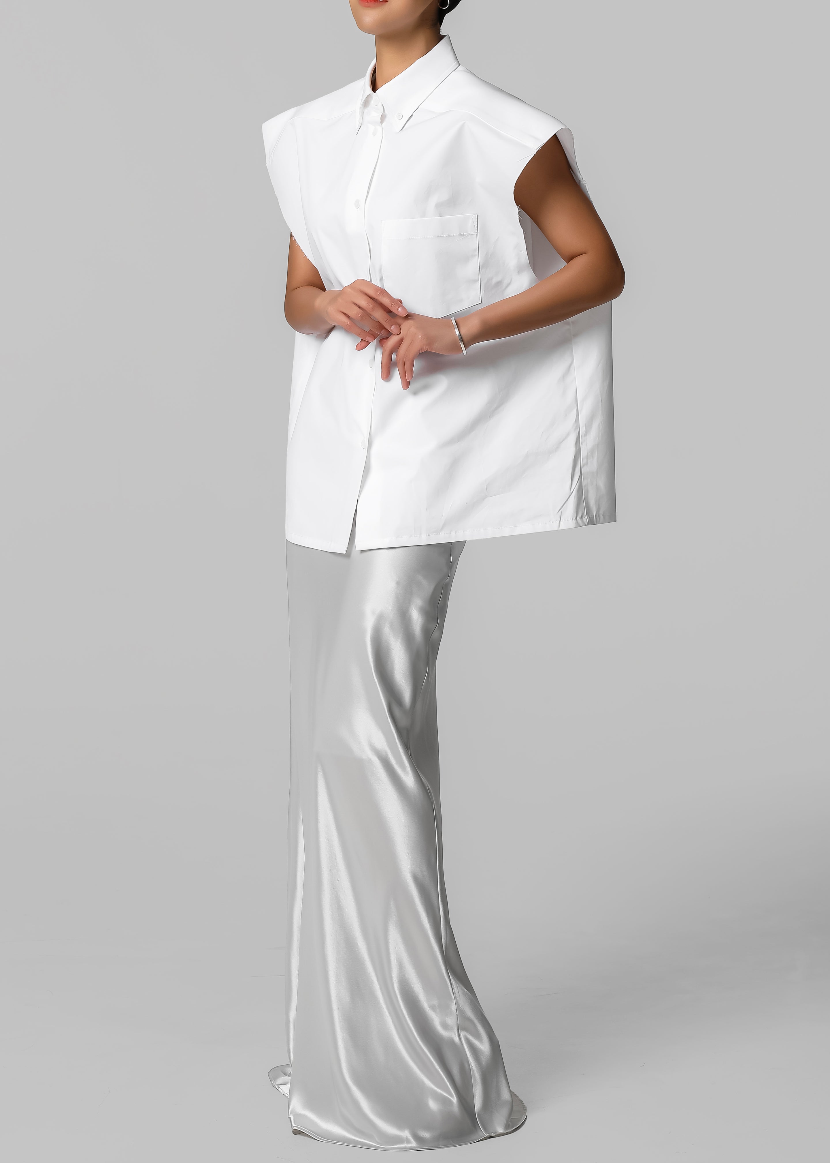 Rae Sleeveless Button Down Shirt - White - 2
