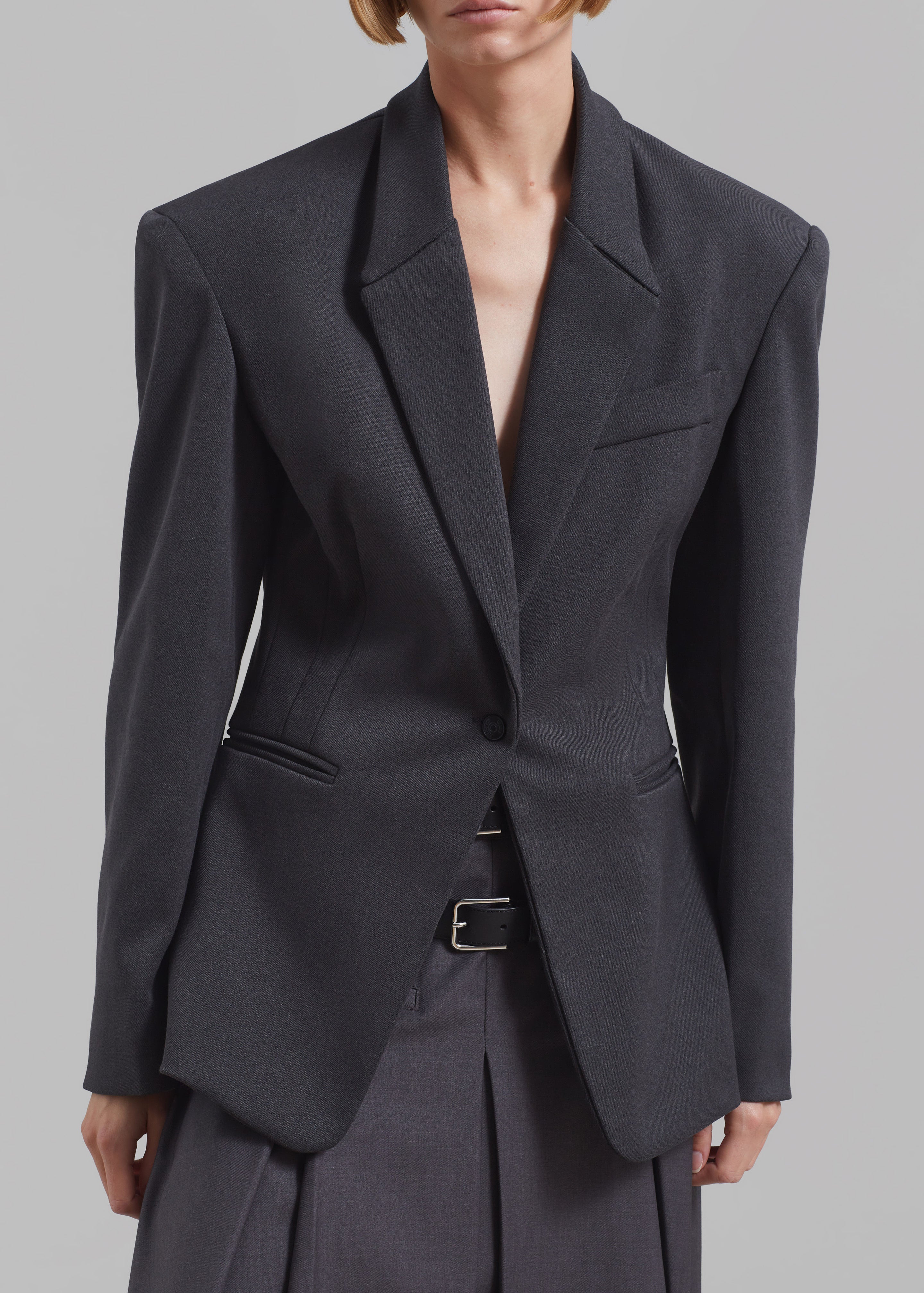Reagan Boxy Padded Blazer - Charcoal - 3