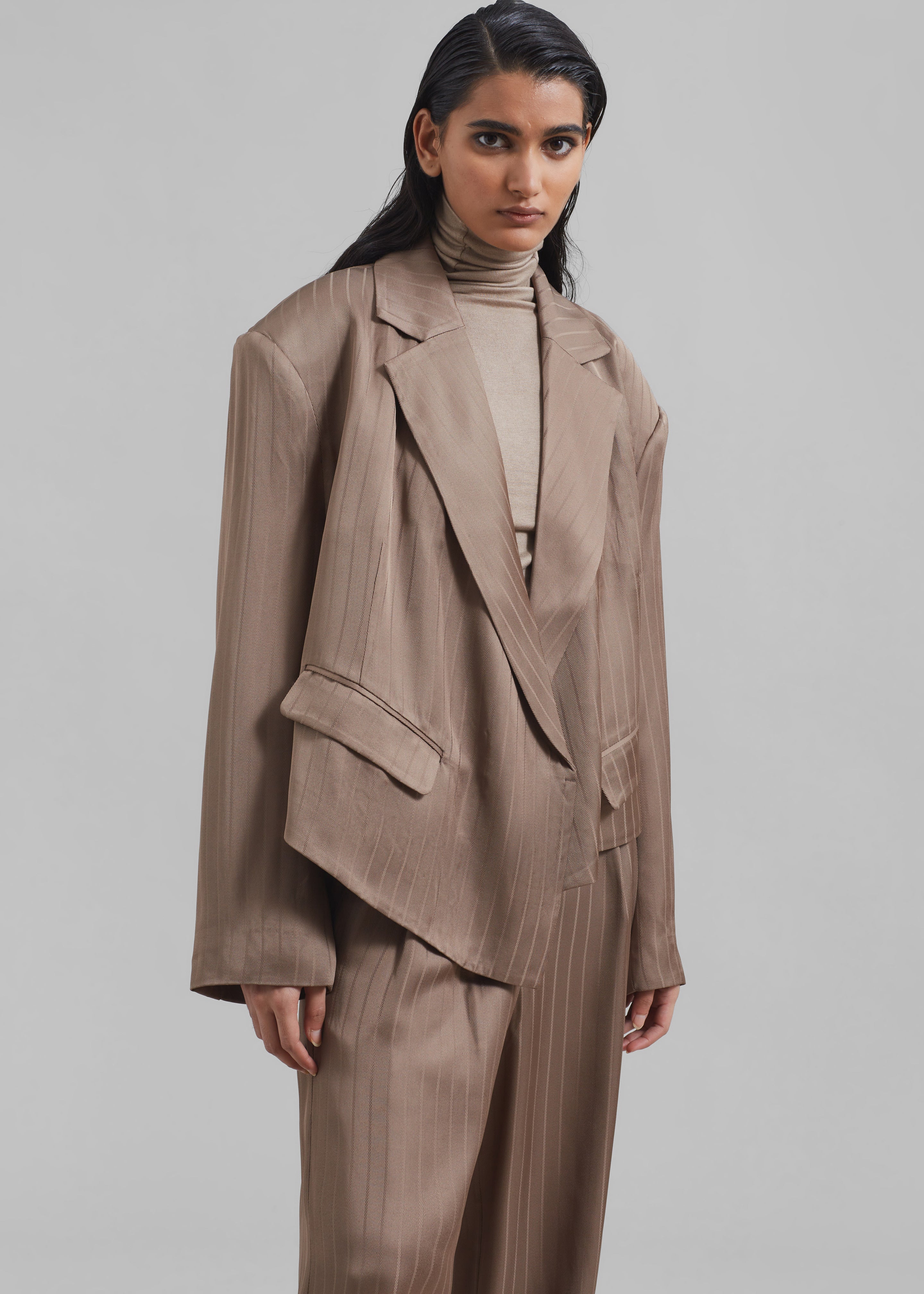 REMAIN Asymmetric Blazer - Timber Wolf - 4