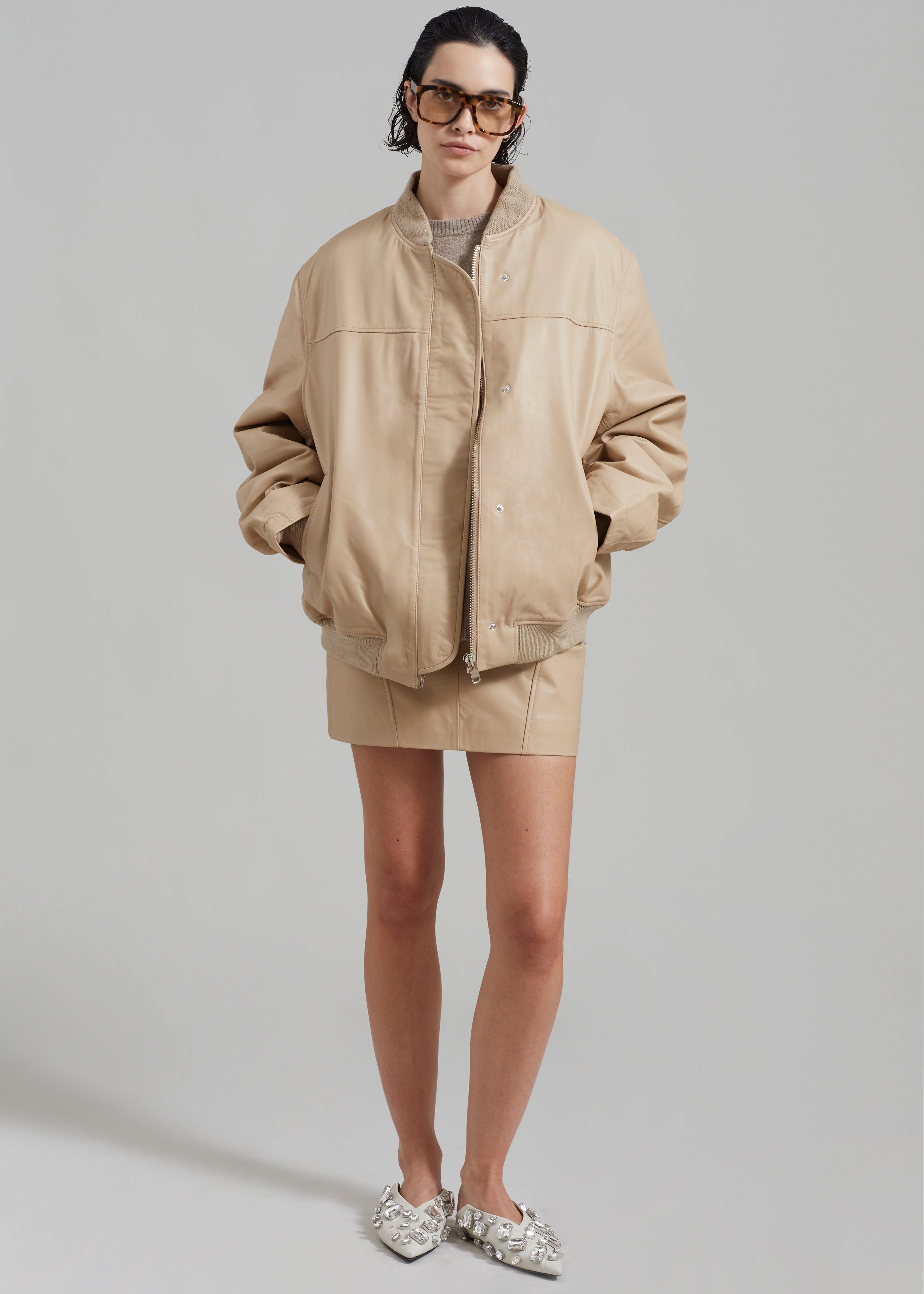 REMAIN Leather Bomber Jacket - Incense Beige - 4