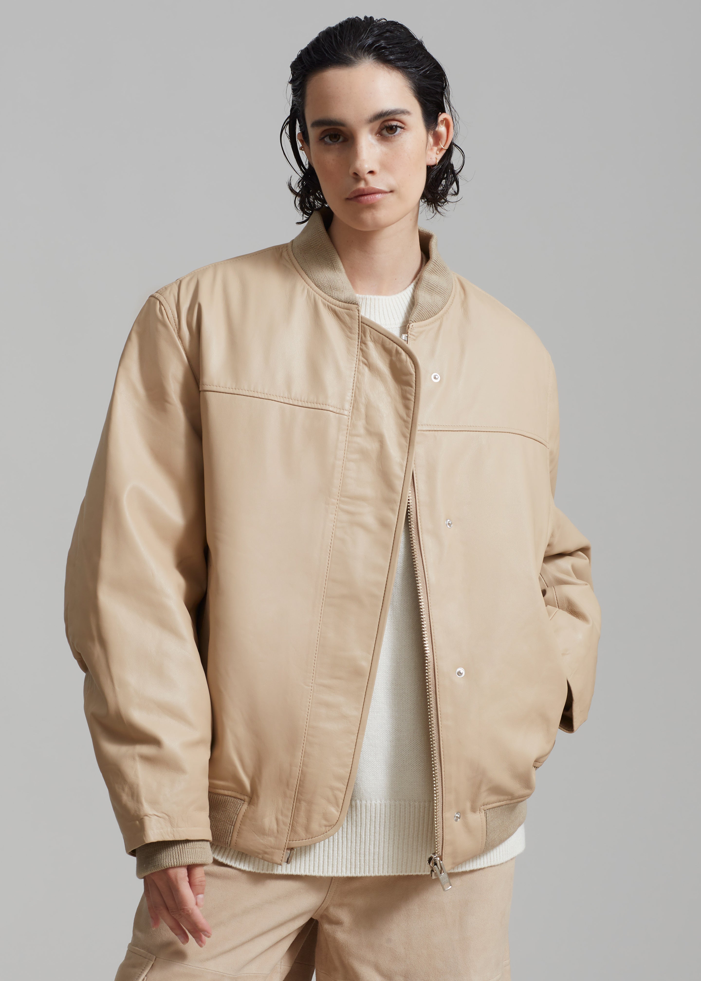 REMAIN Leather Bomber Jacket - Incense Beige - 2