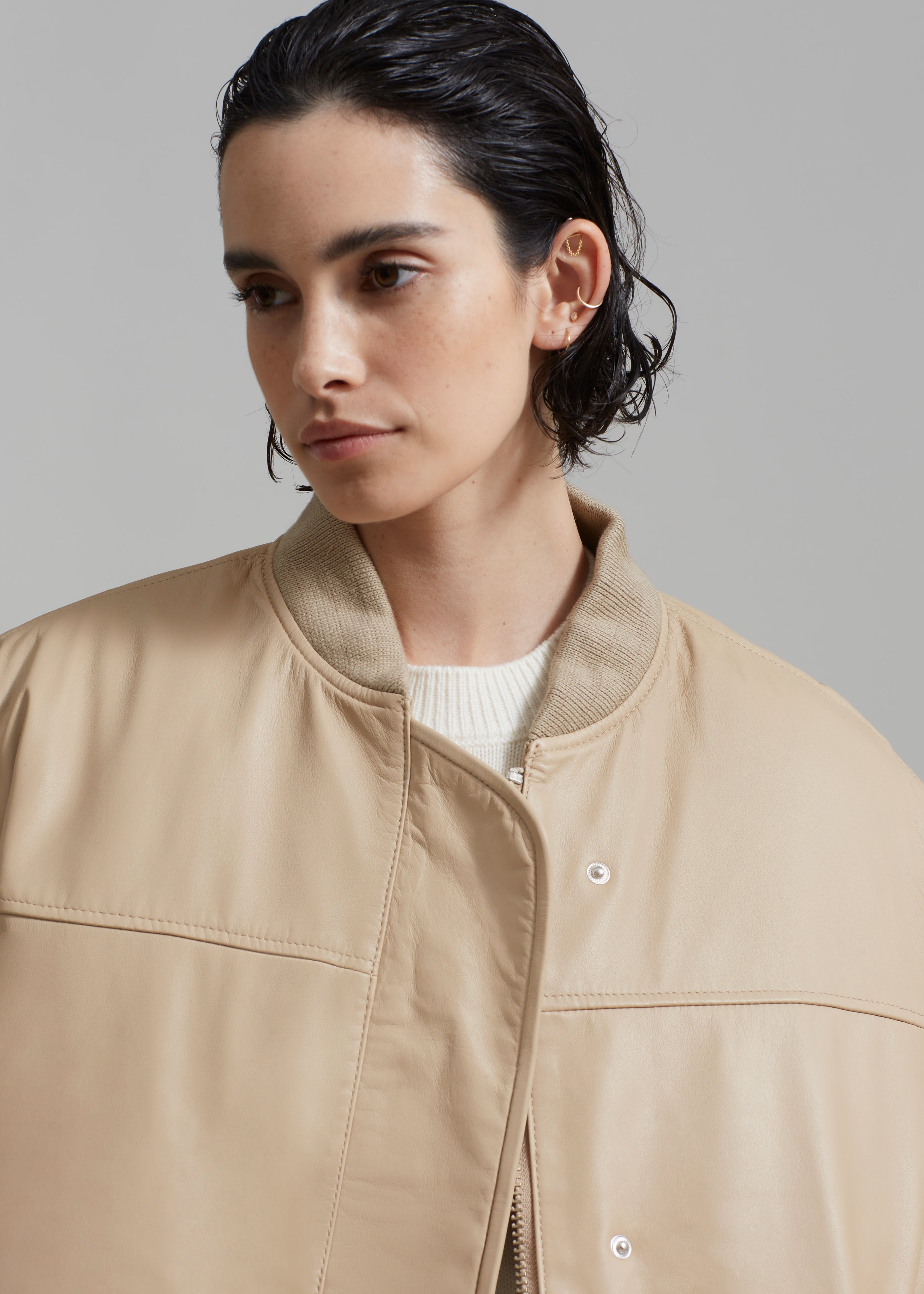 REMAIN Leather Bomber Jacket - Incense Beige - 3