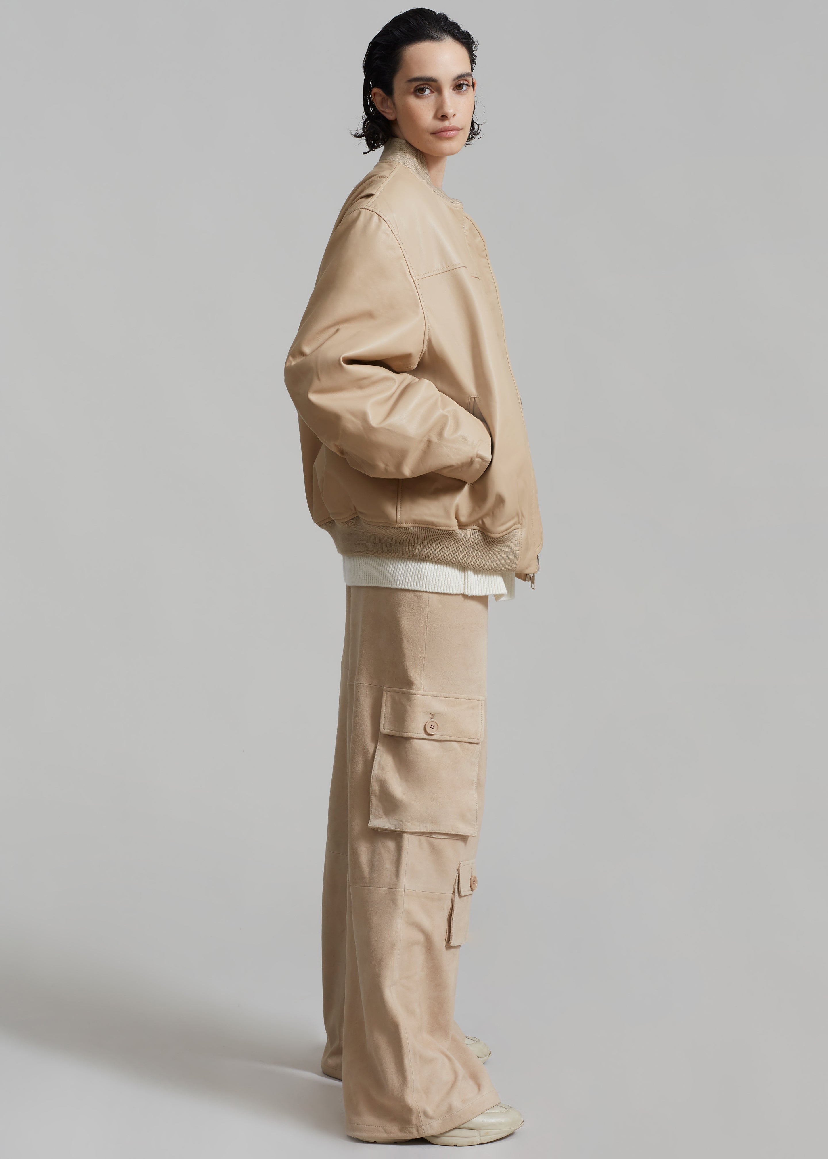 REMAIN Leather Bomber Jacket - Incense Beige - 1