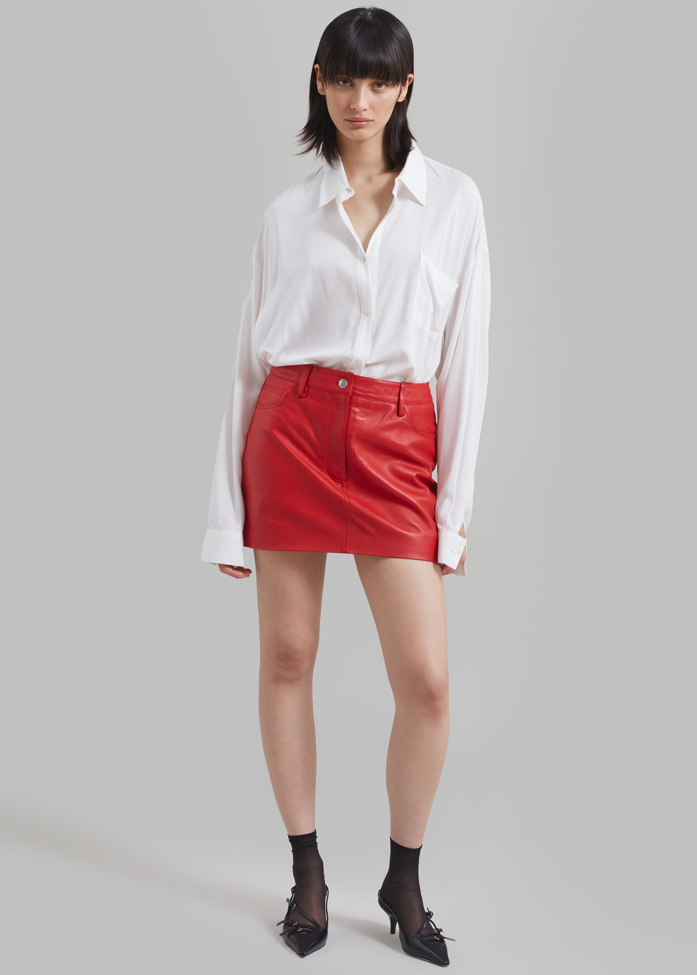 REMAIN Leather Mini Skirt - Chinese Red - 4