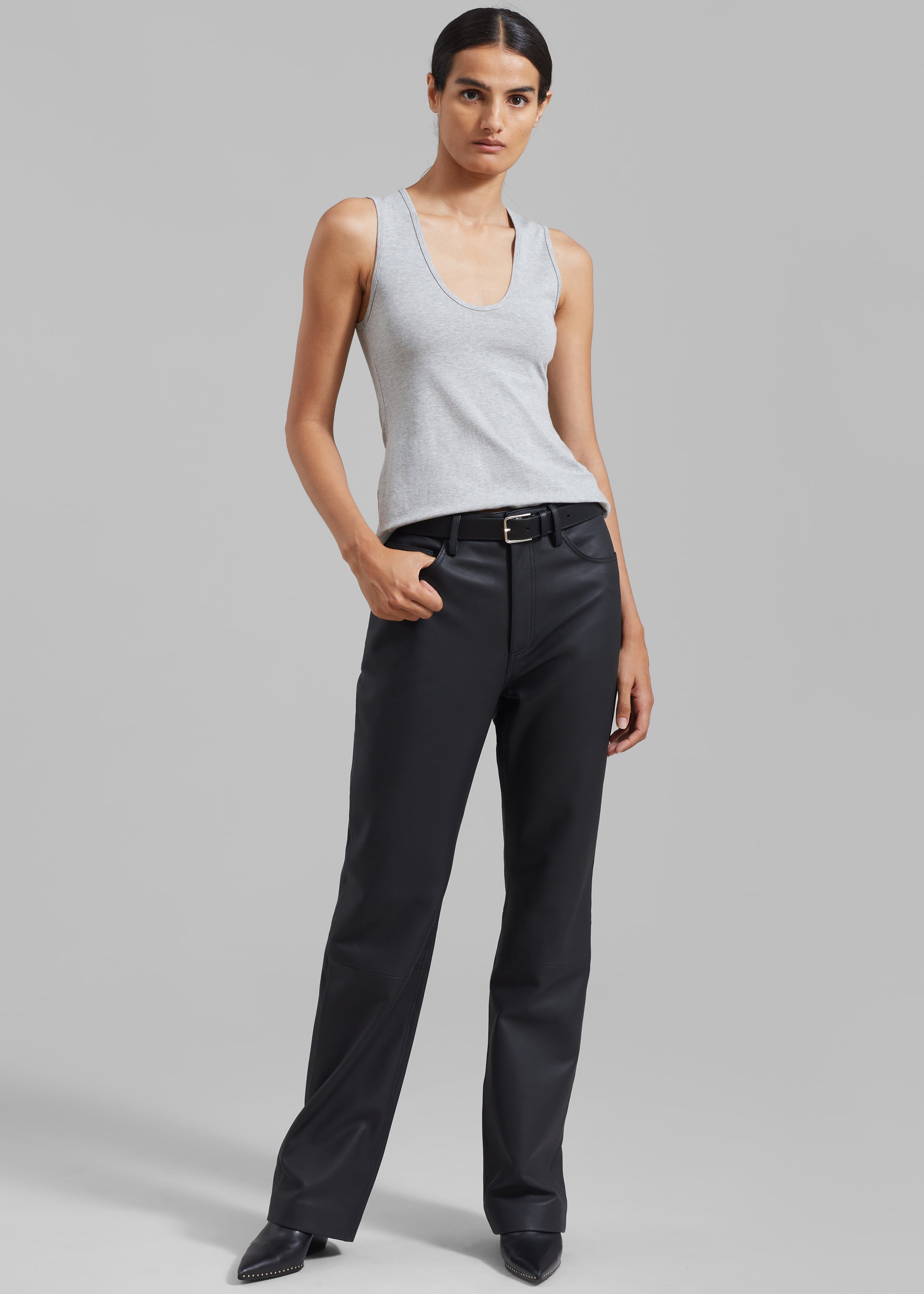 REMAIN Leather Straight Pants - Black - 4