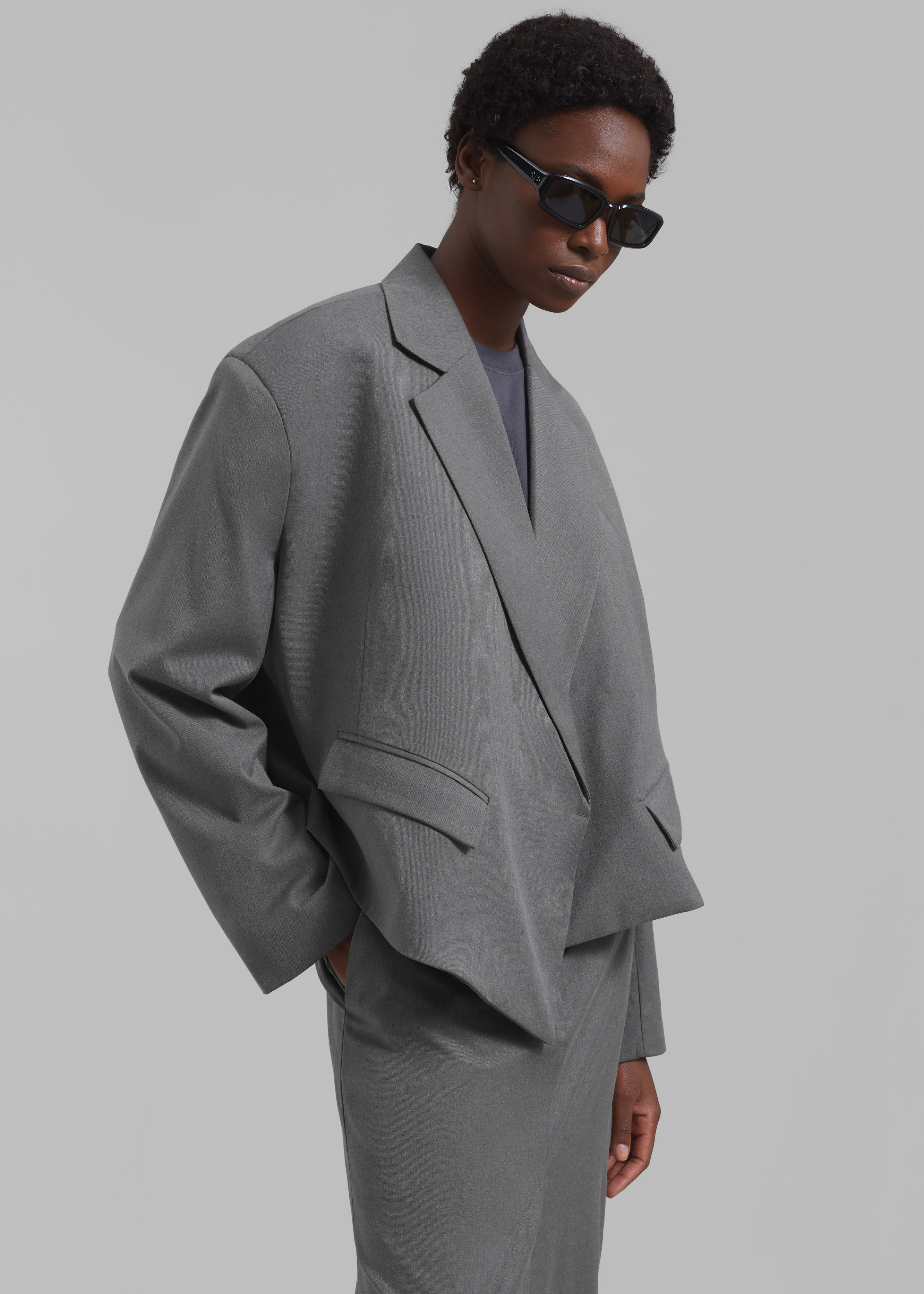 REMAIN Overlap Suiting Blazer - Dark Gull Gray - 2