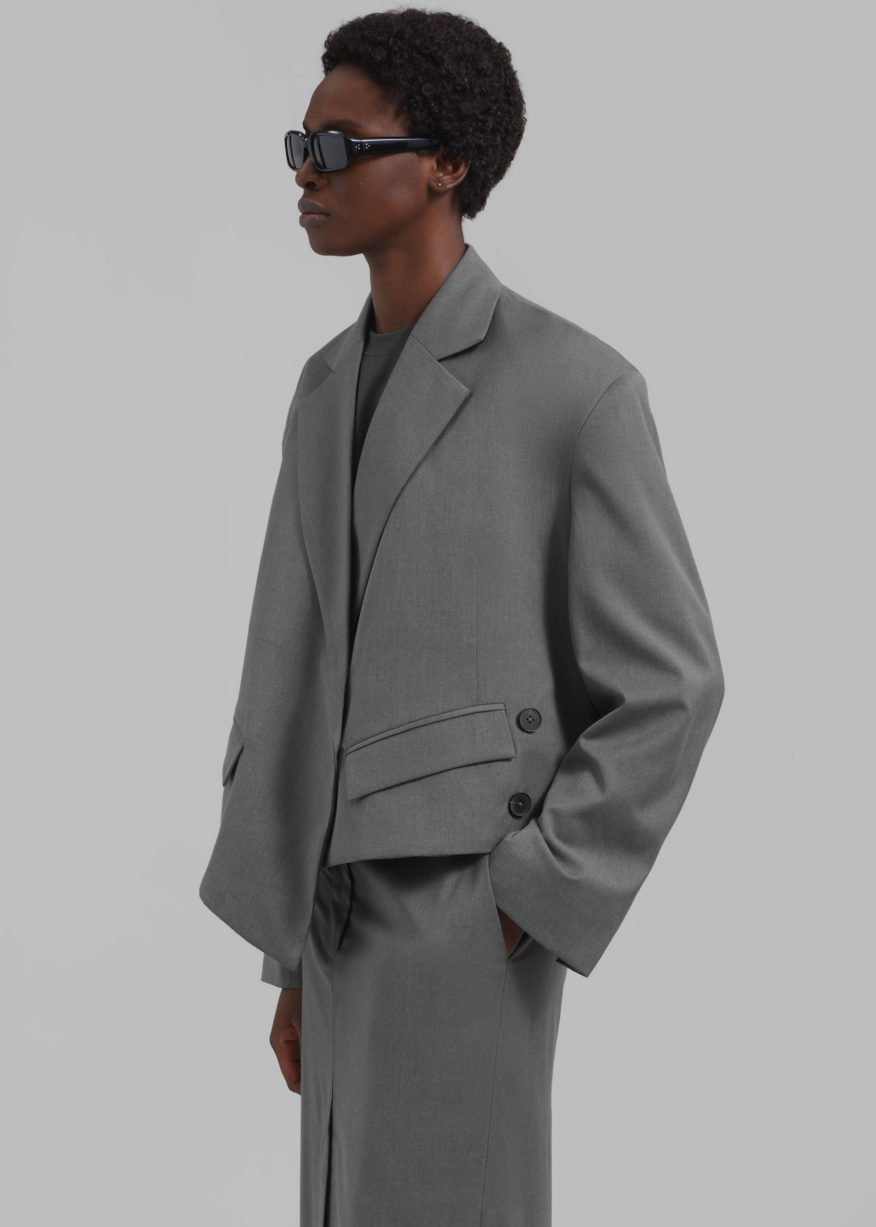 REMAIN Overlap Suiting Blazer - Dark Gull Gray - 1