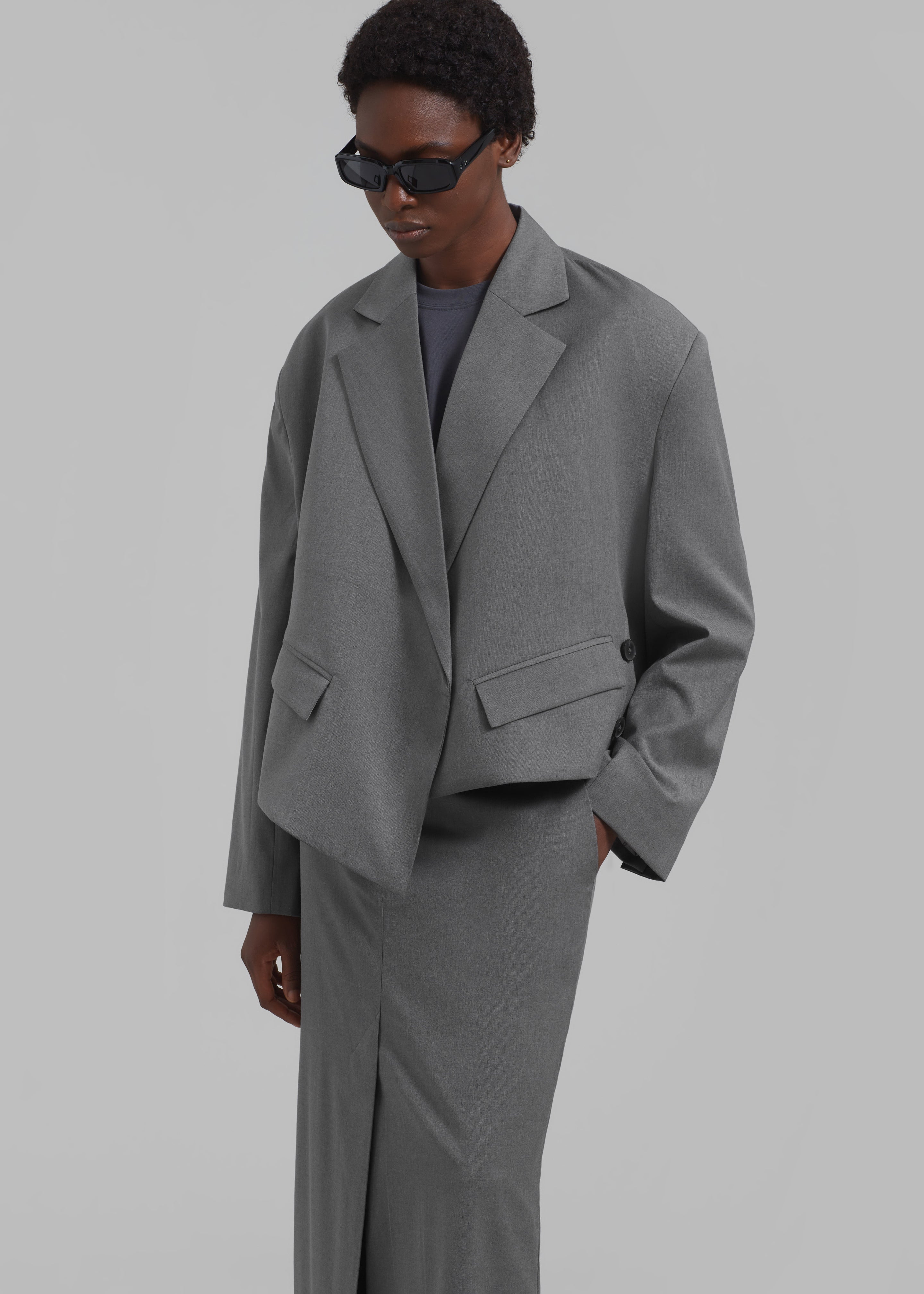 REMAIN Overlap Suiting Blazer - Dark Gull Gray - 8