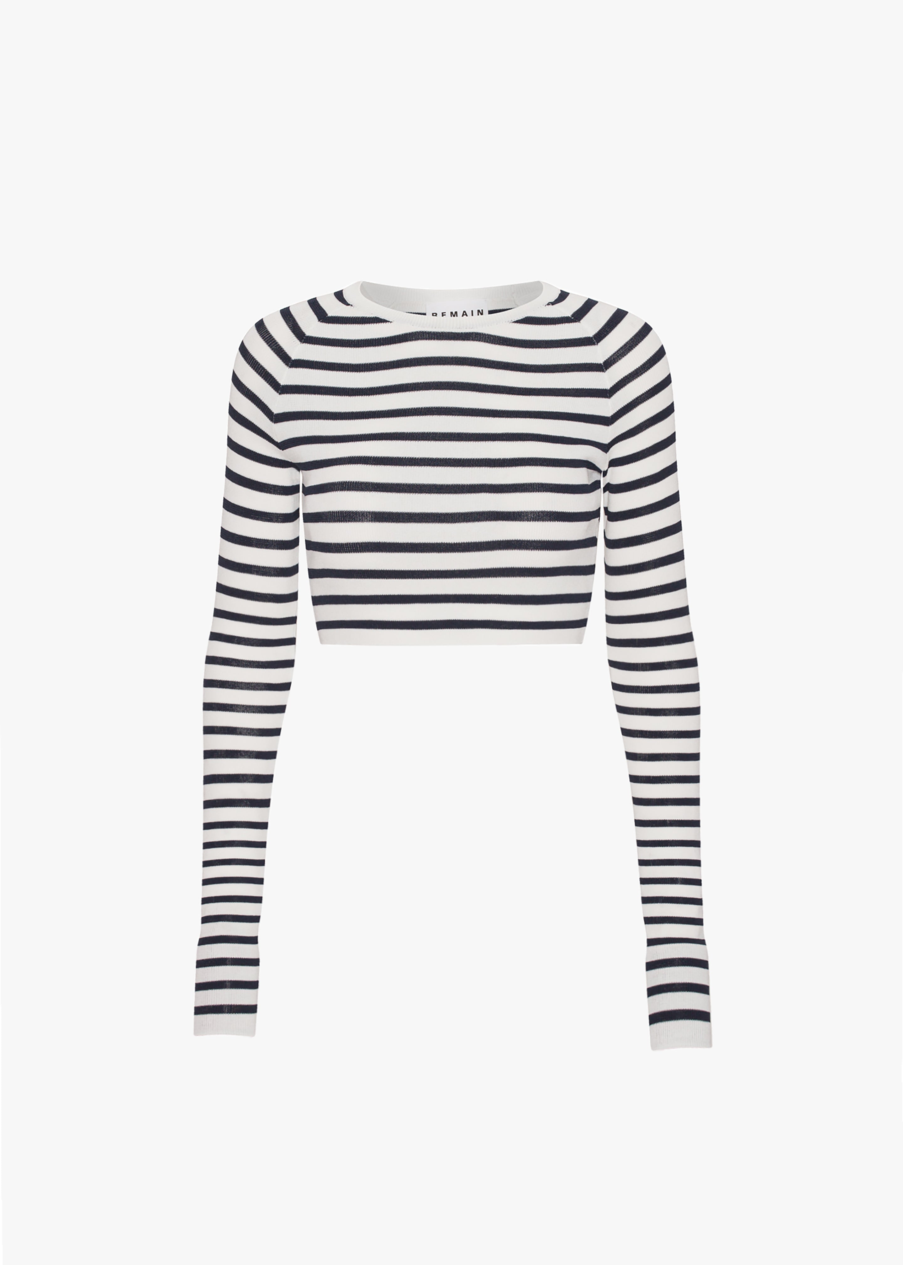REMAIN Striped Knit Cropped Top - White Print - 8