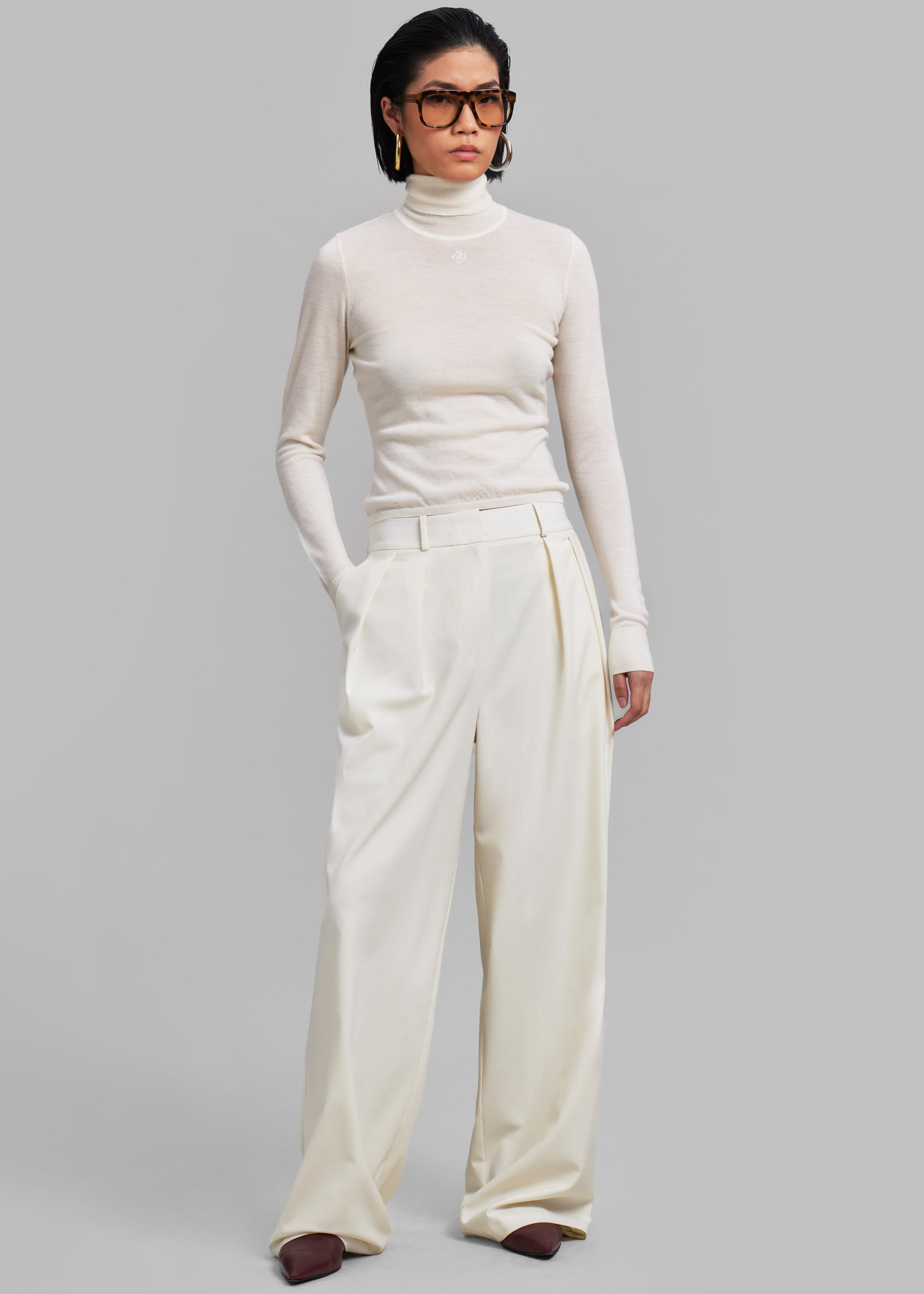 Ripley Pleated Trousers - Ivory - 5