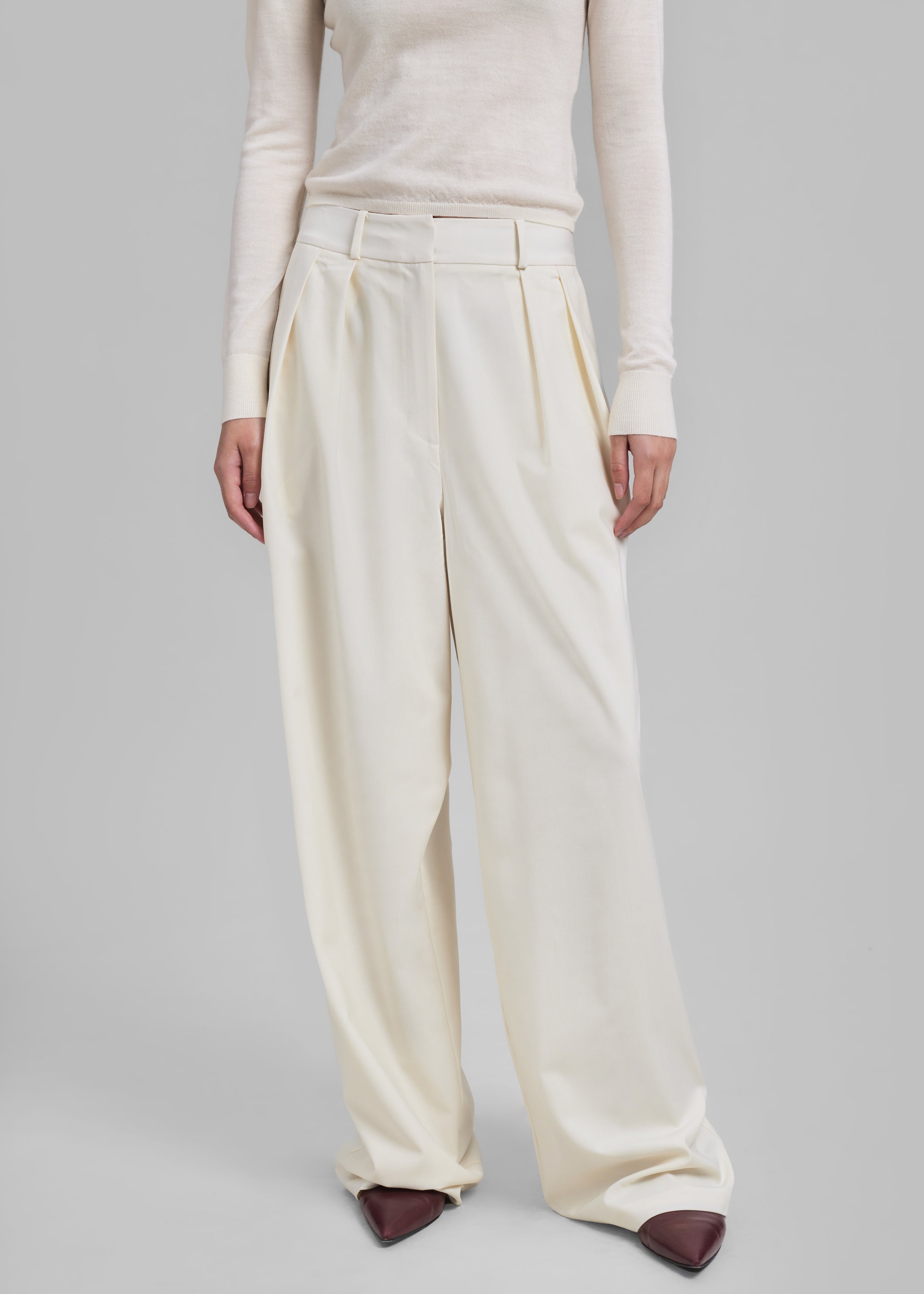 Ripley Pleated Trousers - Ivory - 1