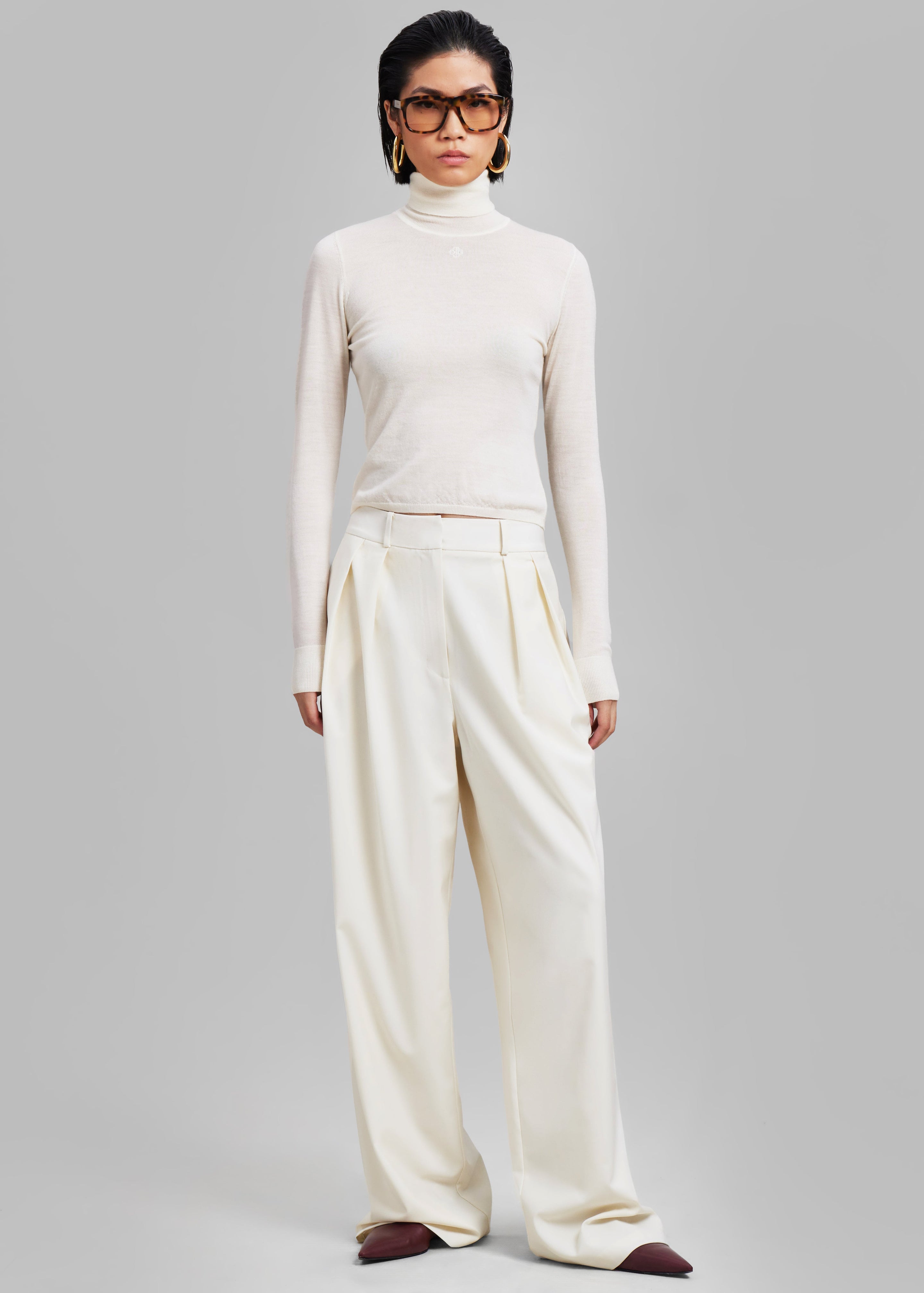 Ripley Pleated Trousers - Ivory - 3