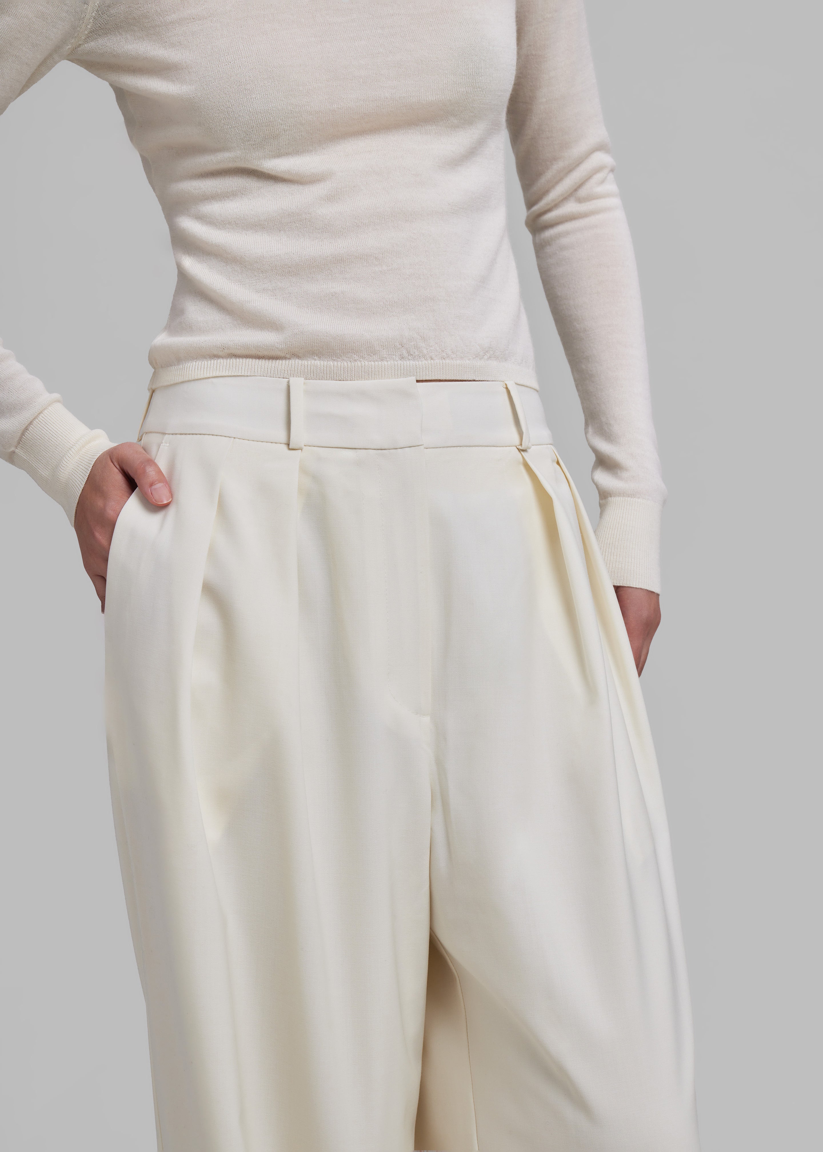 Ripley Pleated Trousers - Ivory - 2
