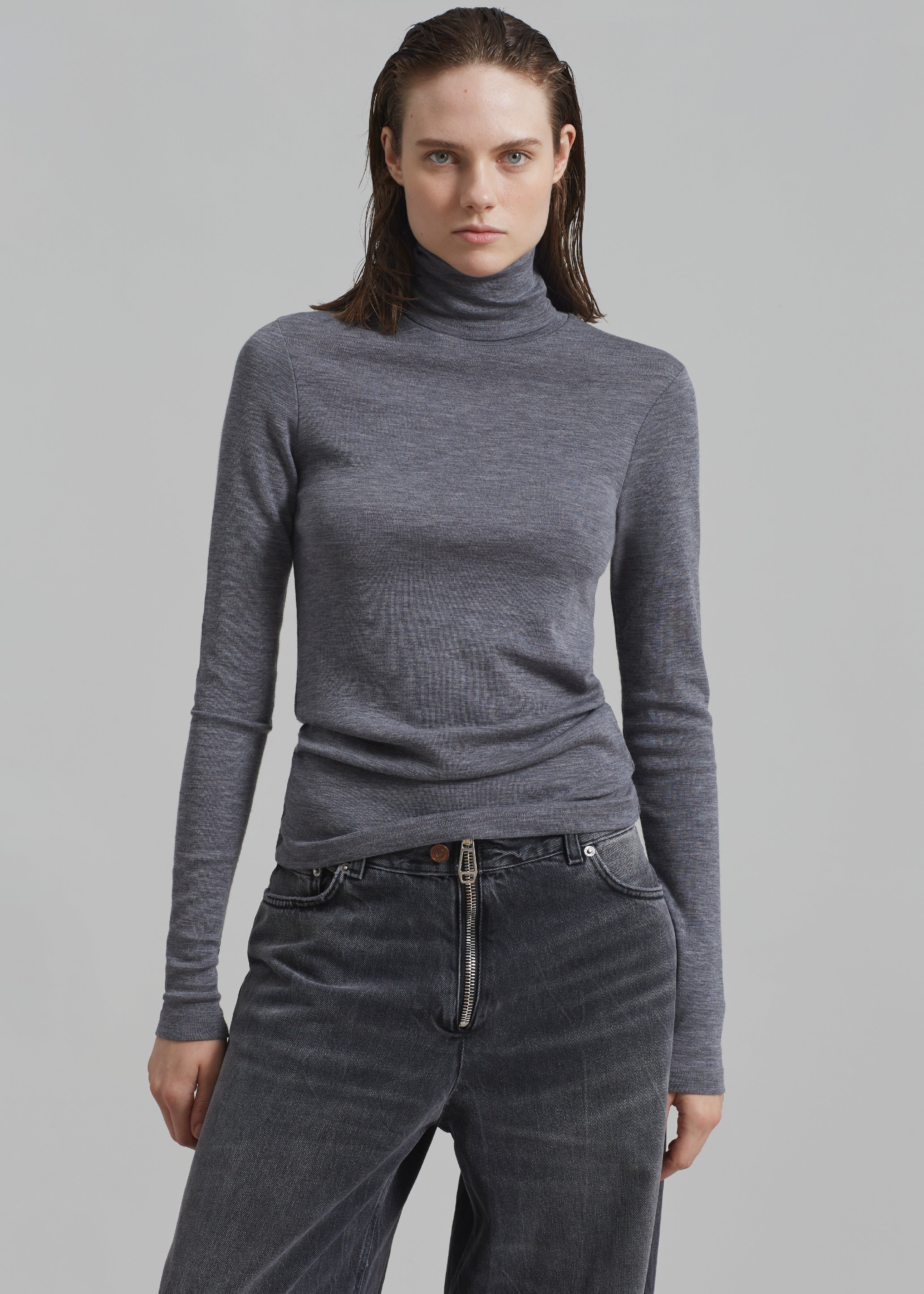 Róhe Fine Merino Turtleneck - Grey Melange - 4