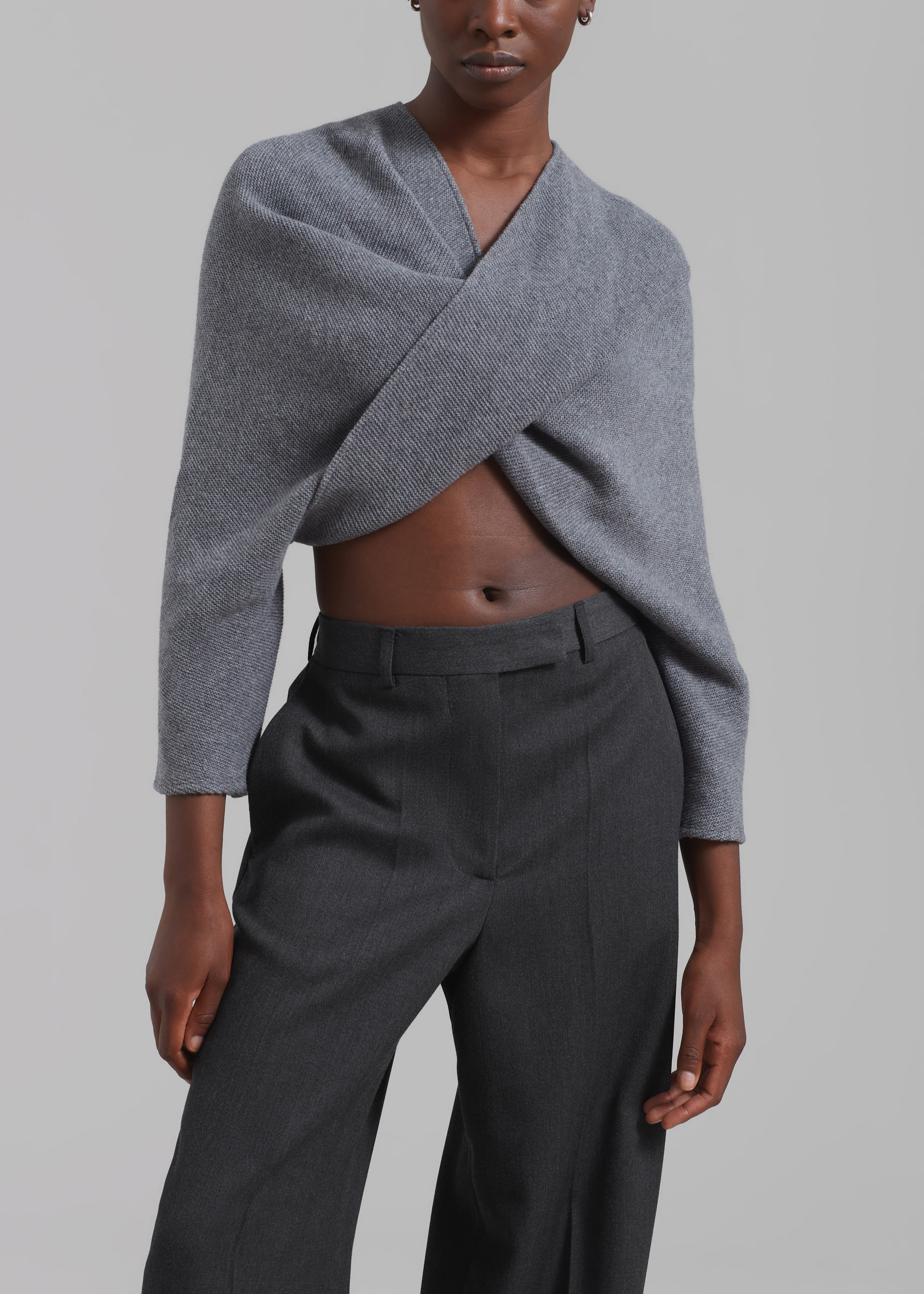 Róhe Wide Leg Trousers - Grey Melange - 3