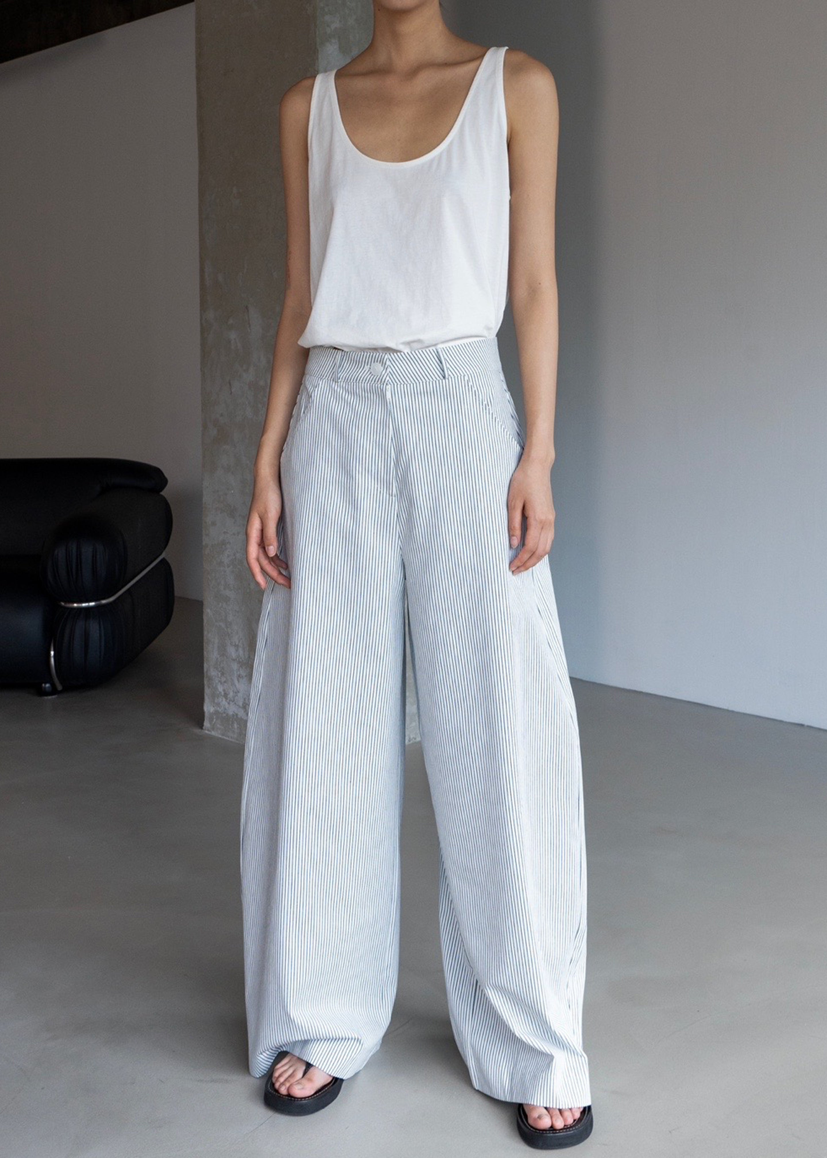 Rosalind Wide Leg Trousers - Blue Stripe - 4