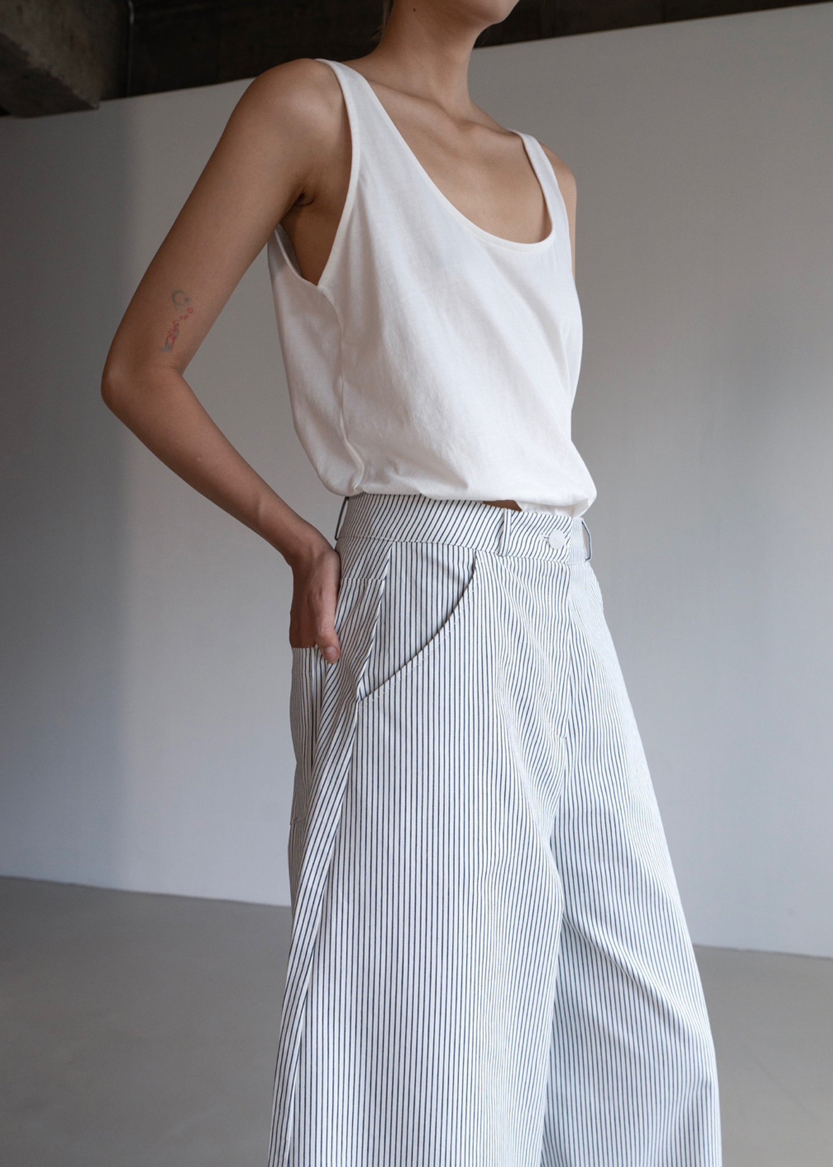 Rosalind Wide Leg Trousers - Blue Stripe - 10