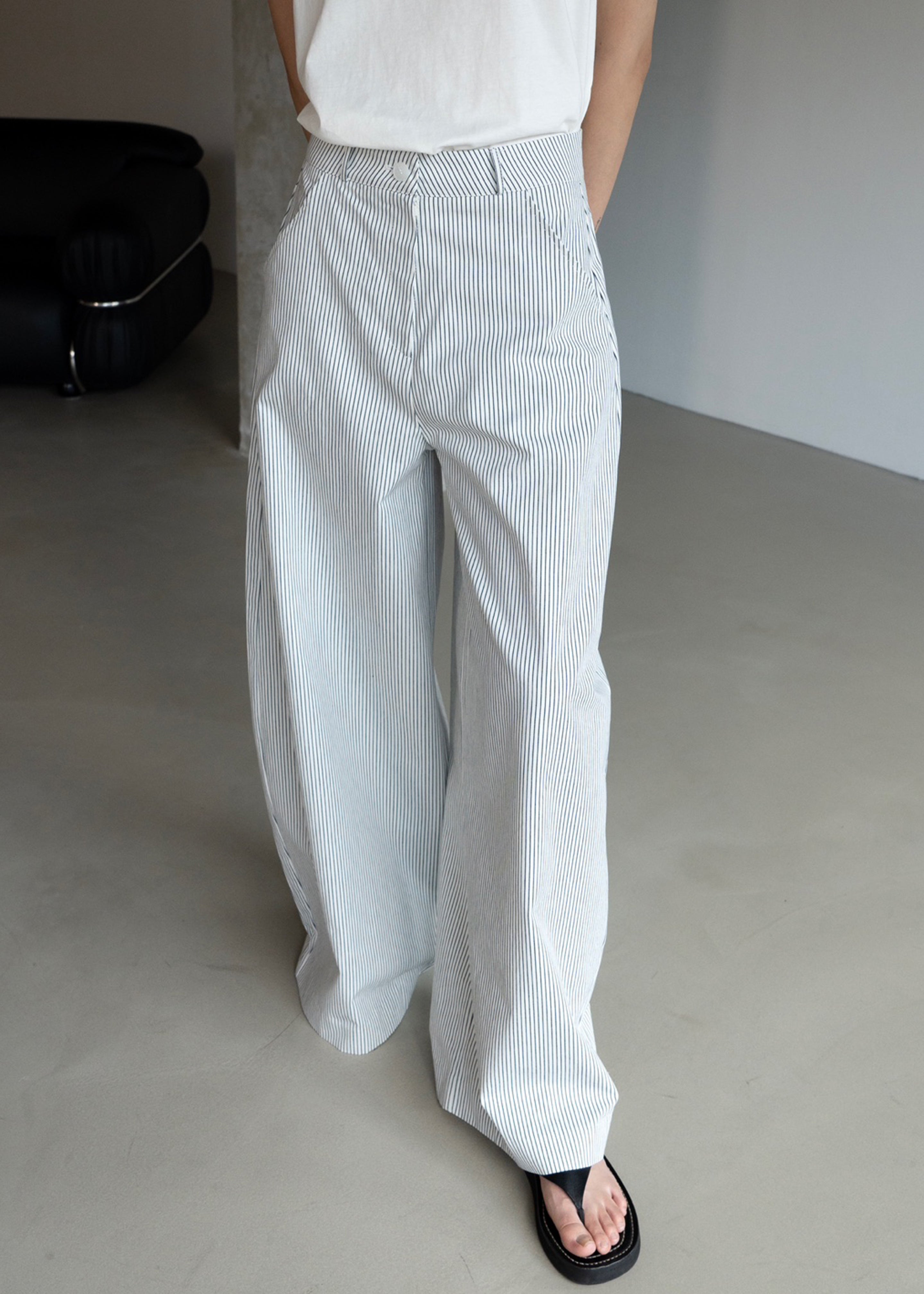 Rosalind Wide Leg Trousers - Blue Stripe - 2