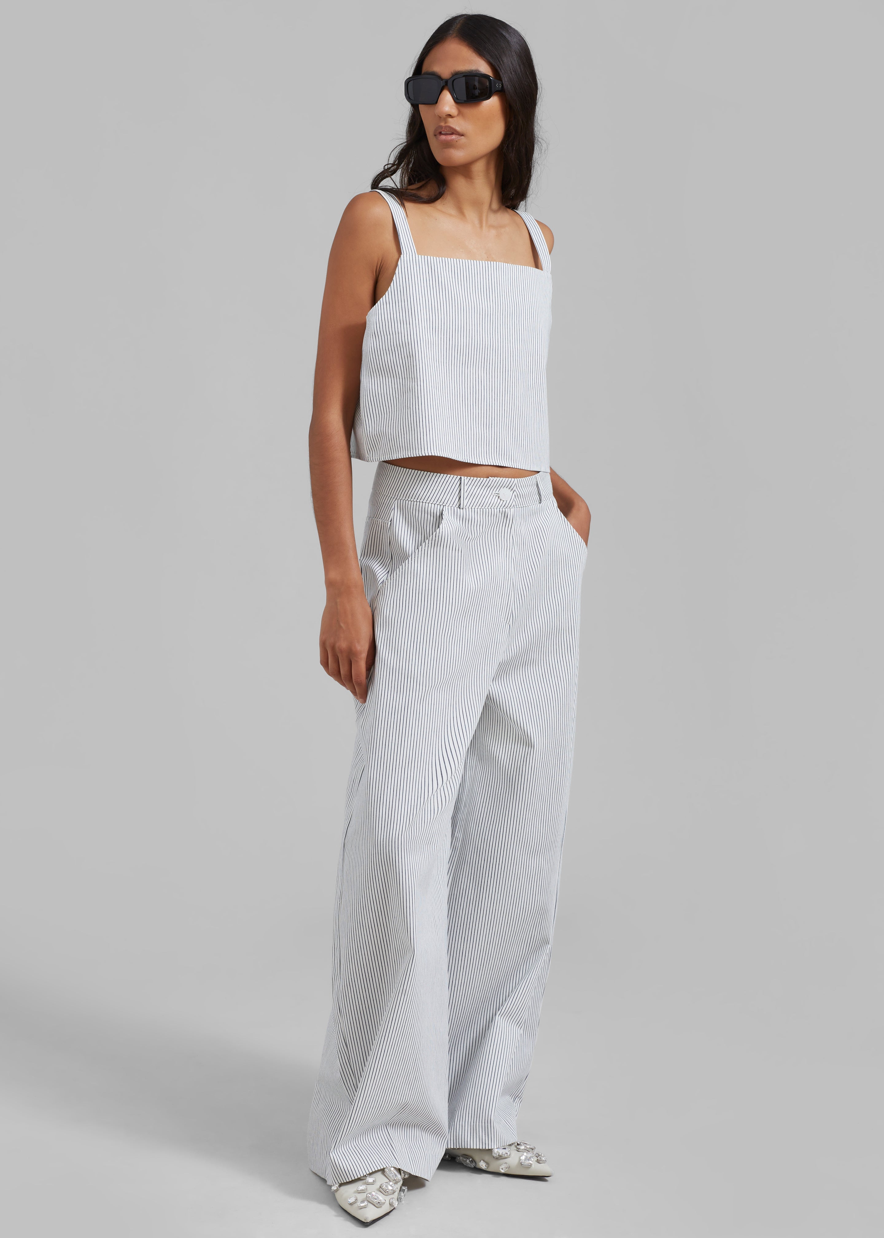 Rosalind Wide Leg Trousers - Blue Stripe - 6