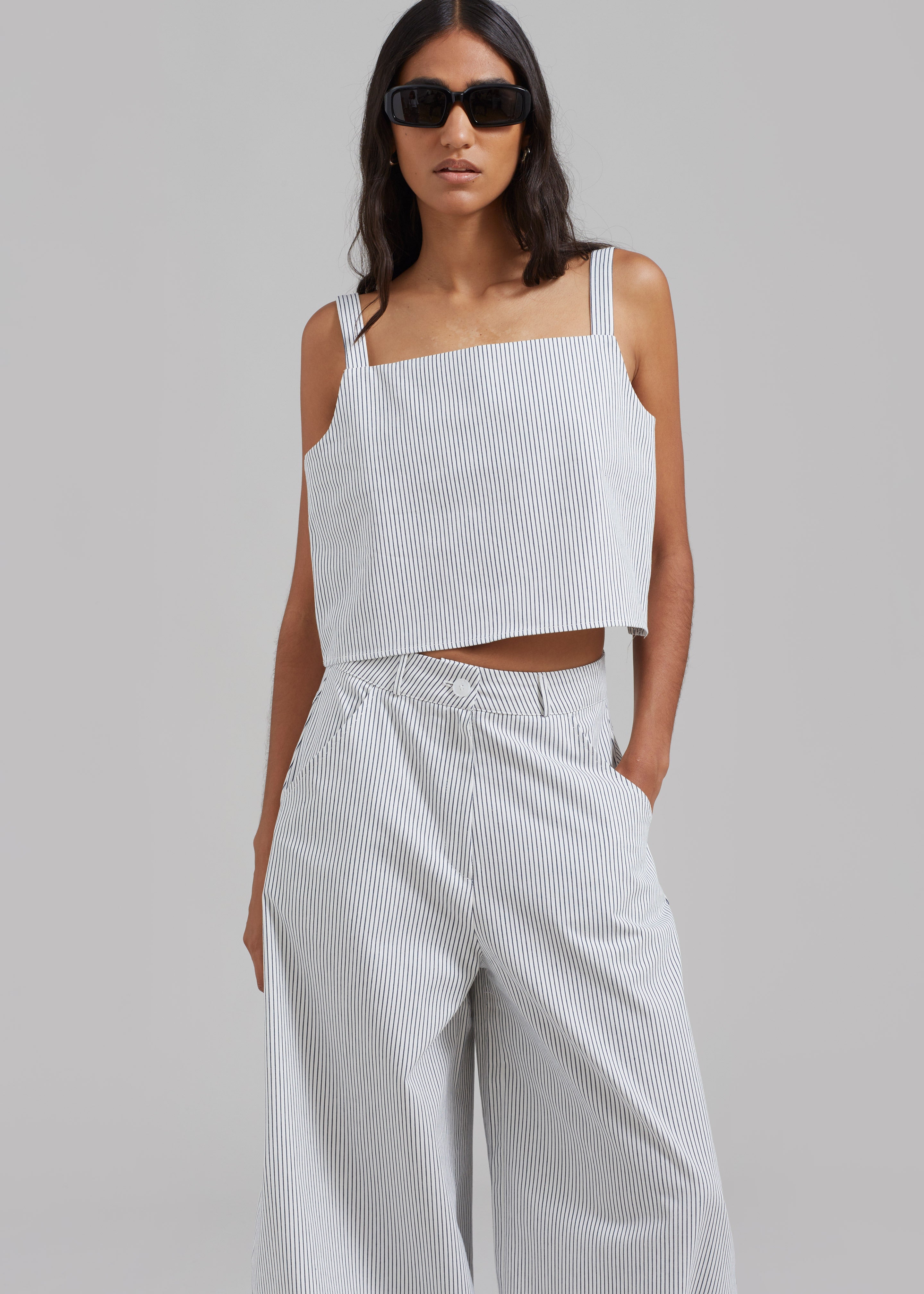 Rosalind Wide Leg Trousers - Blue Stripe - 5