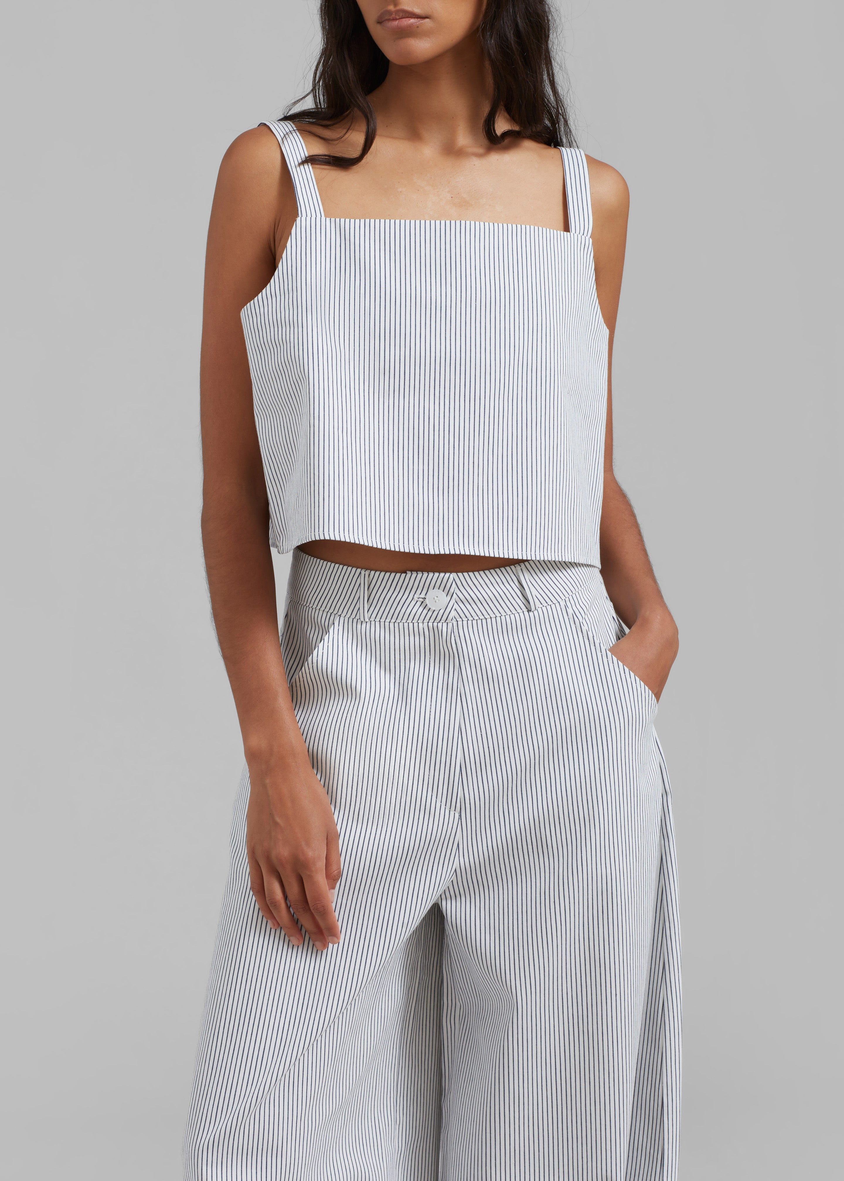 Rosalind Wide Leg Trousers - Blue Stripe - 8