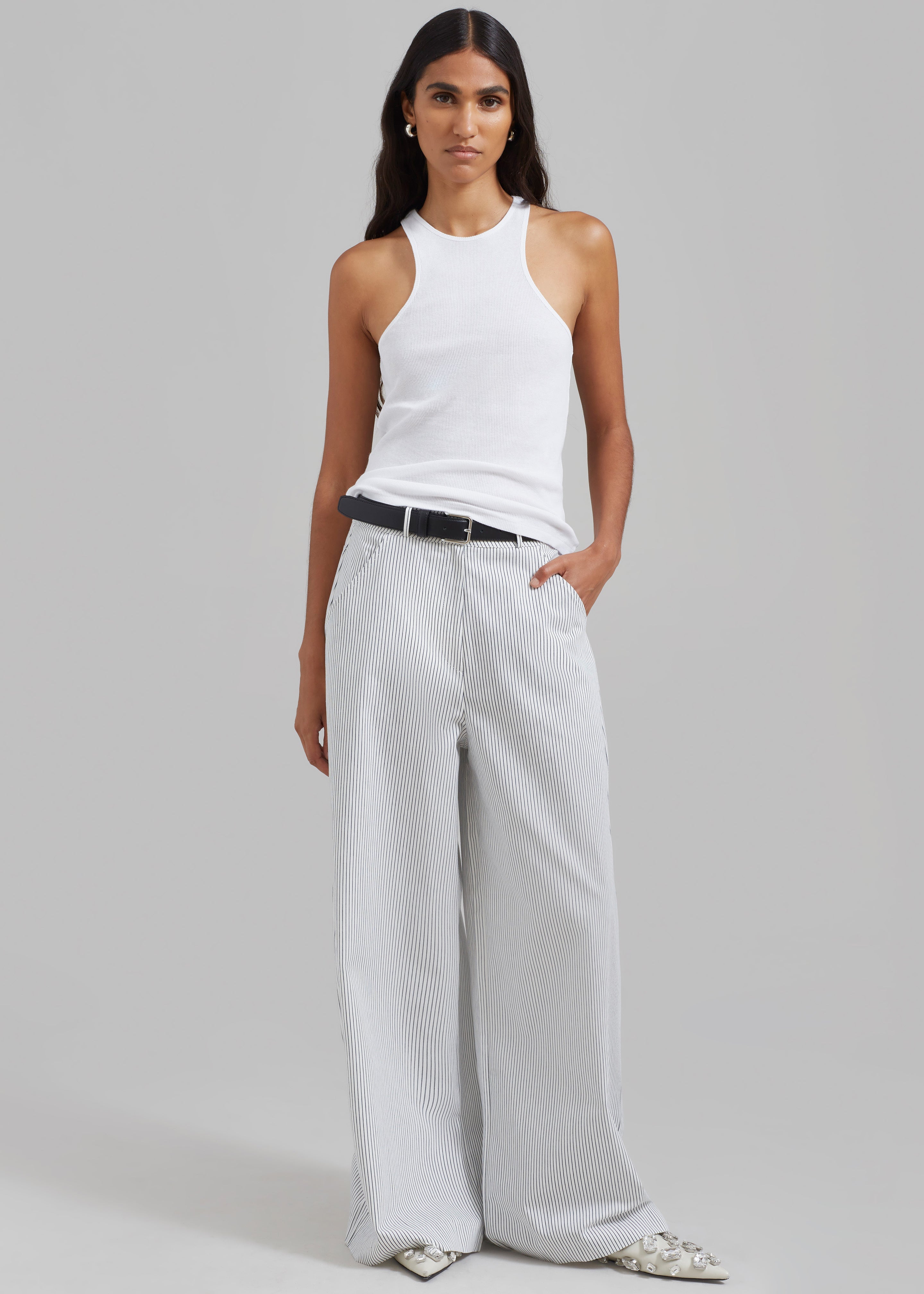 Rosalind Wide Leg Trousers - Blue Stripe - 9
