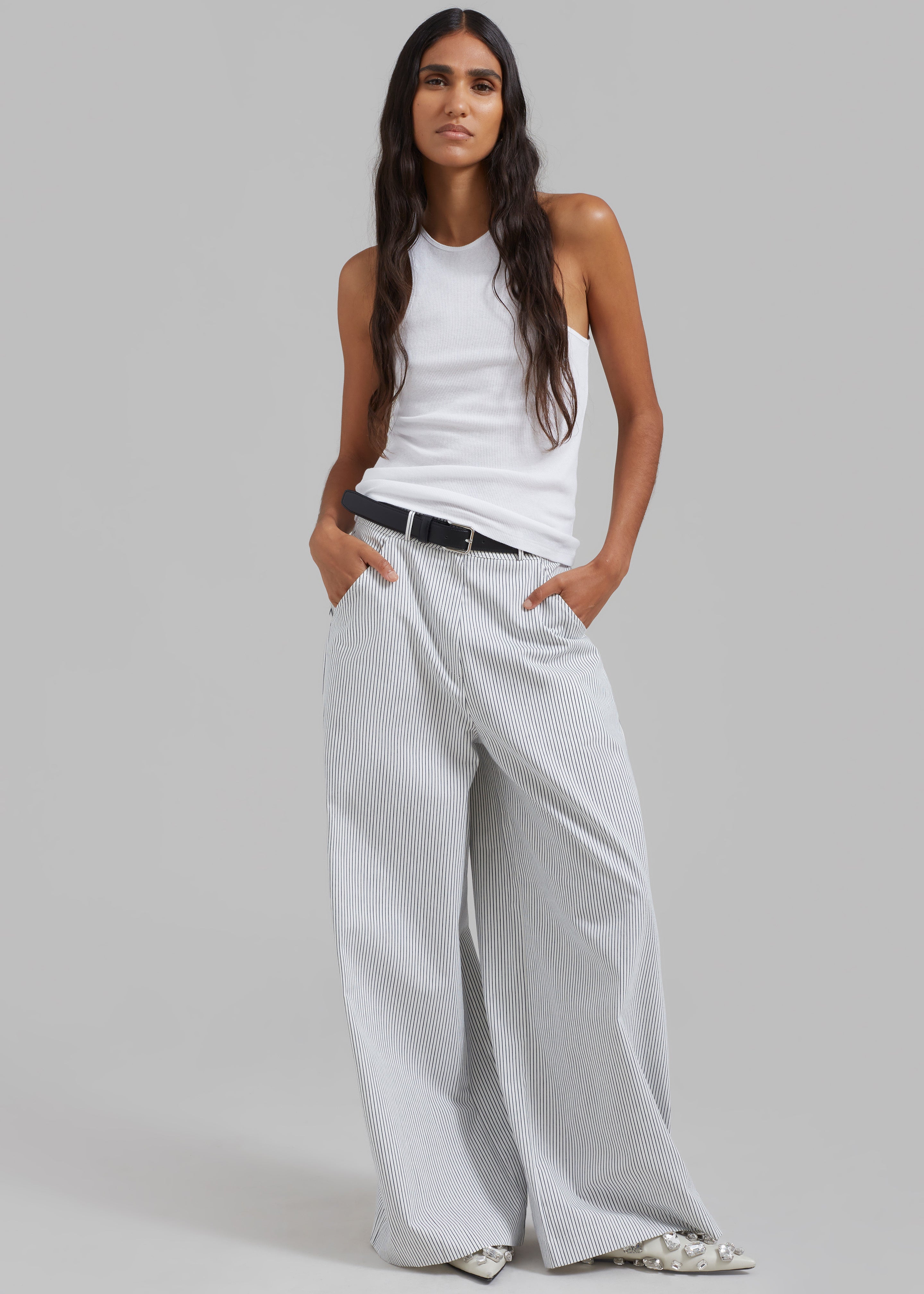 Rosalind Wide Leg Trousers - Blue Stripe - 13