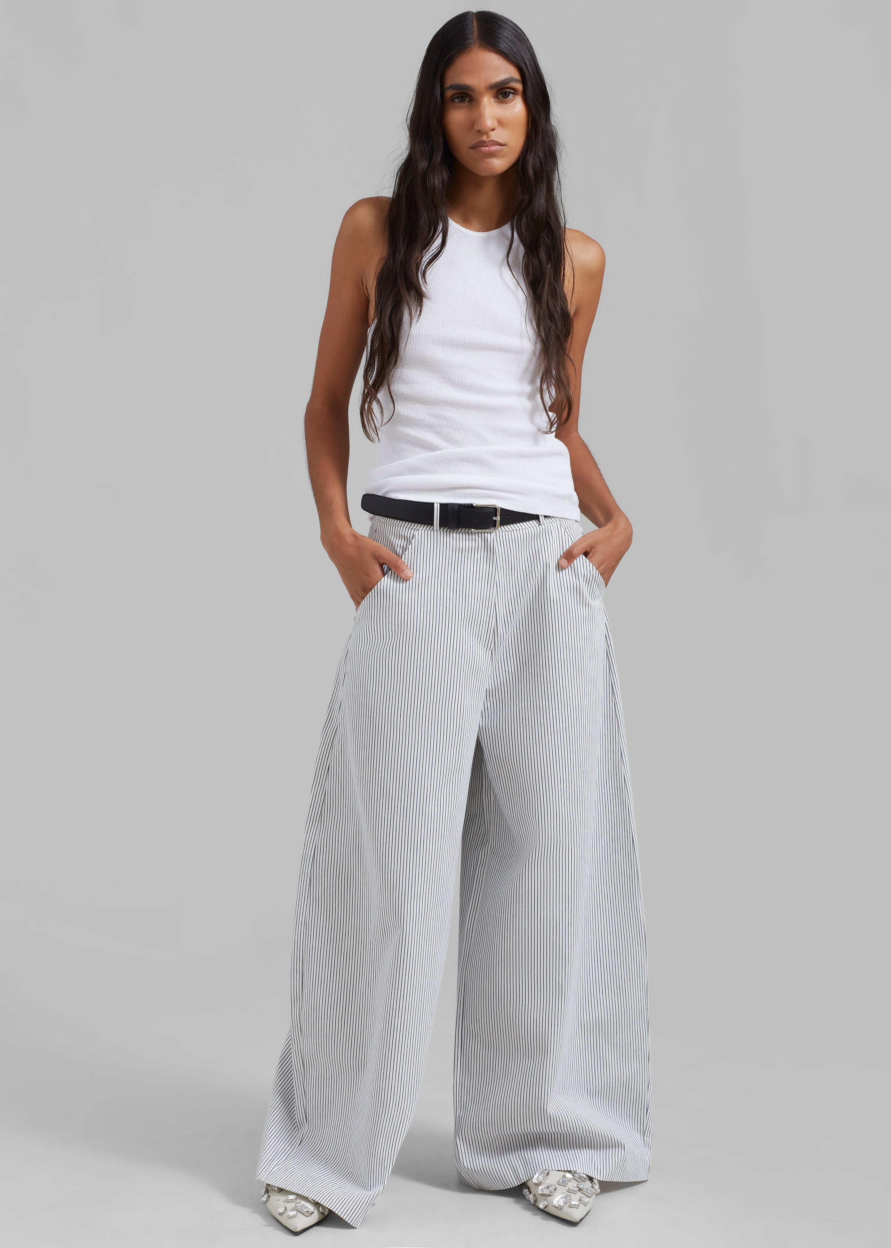 Rosalind Wide Leg Trousers - Blue Stripe - 1