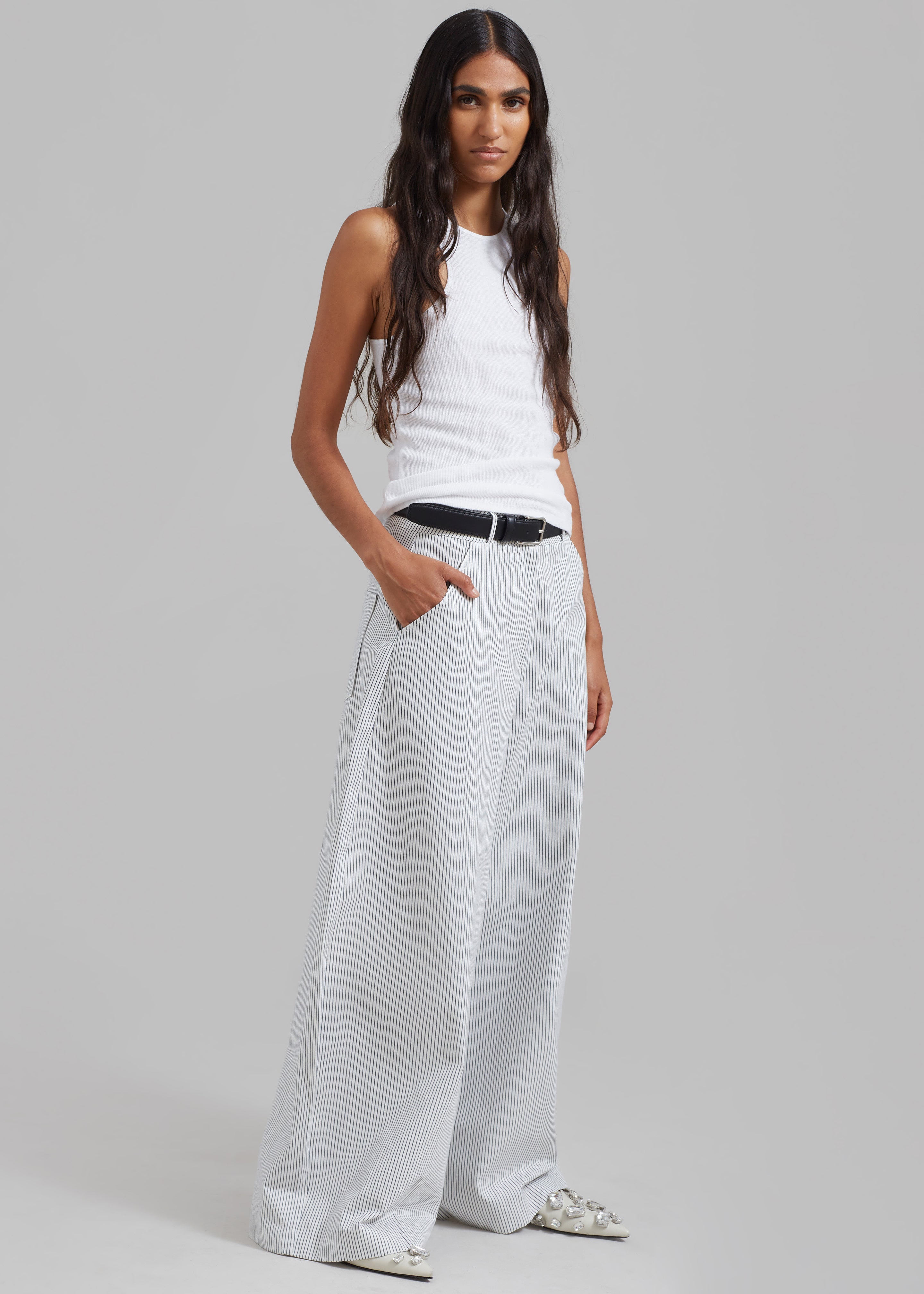 Rosalind Wide Leg Trousers - Blue Stripe - 12