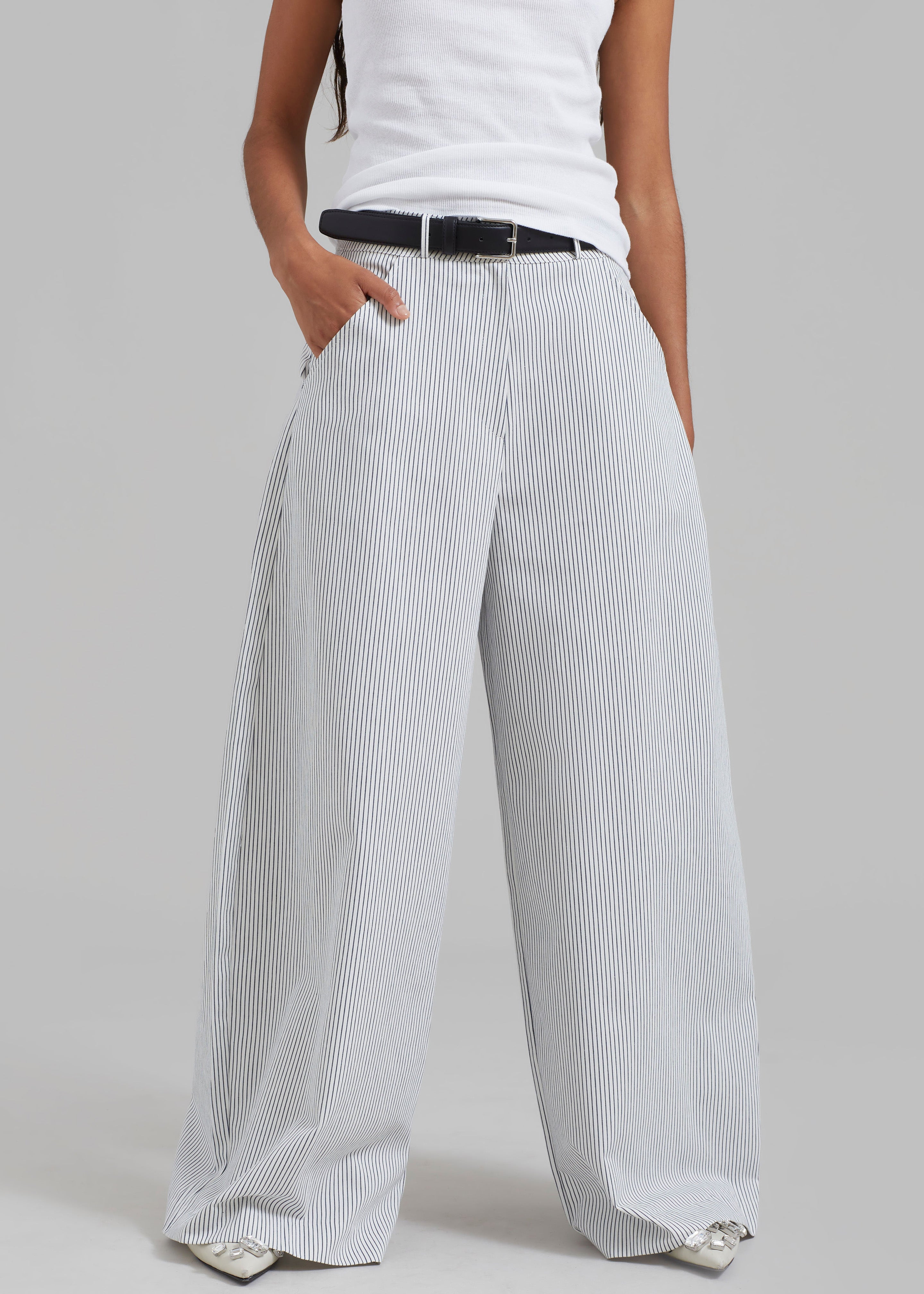 Rosalind Wide Leg Trousers - Blue Stripe - 15