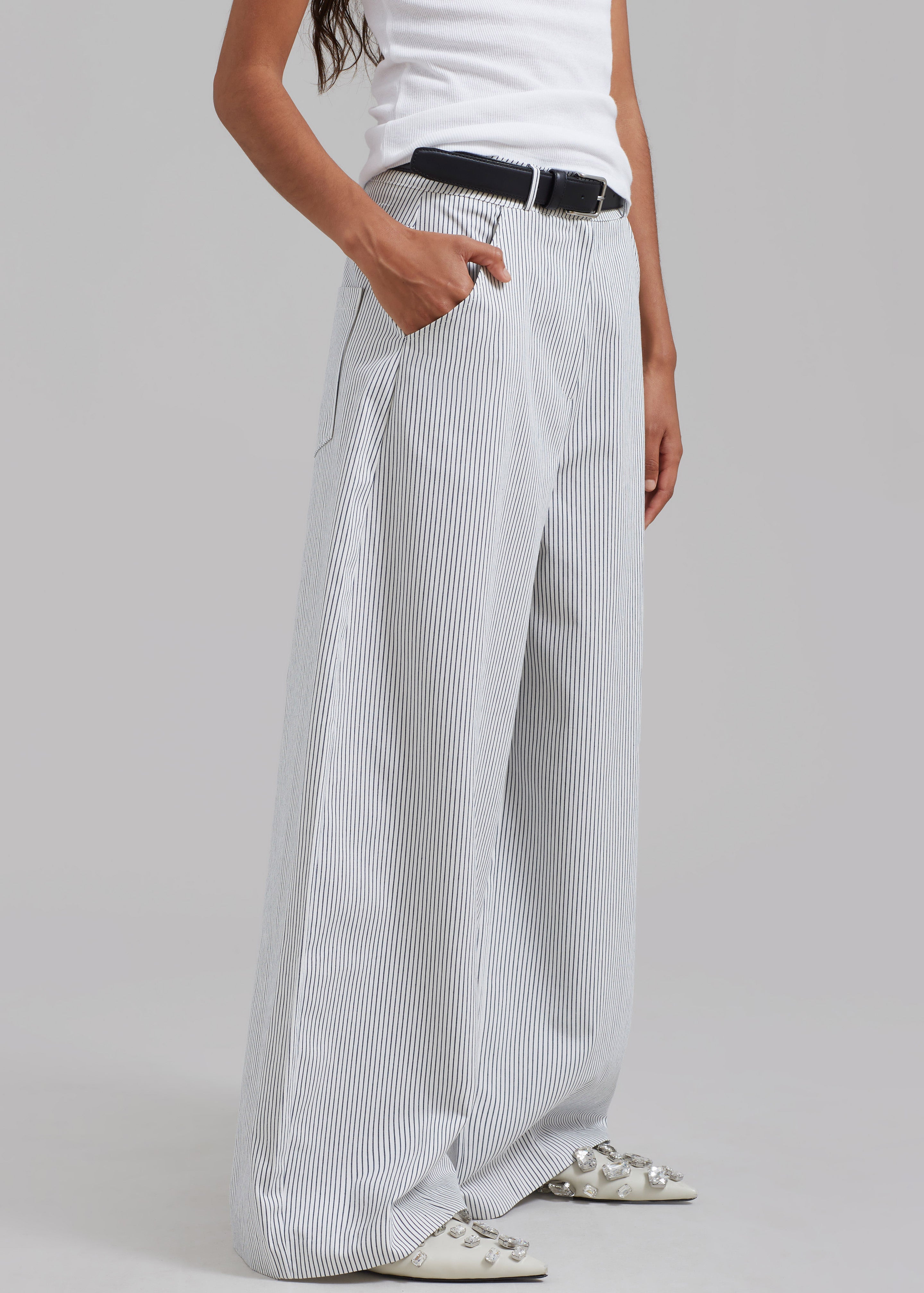 Rosalind Wide Leg Trousers - Blue Stripe - 7