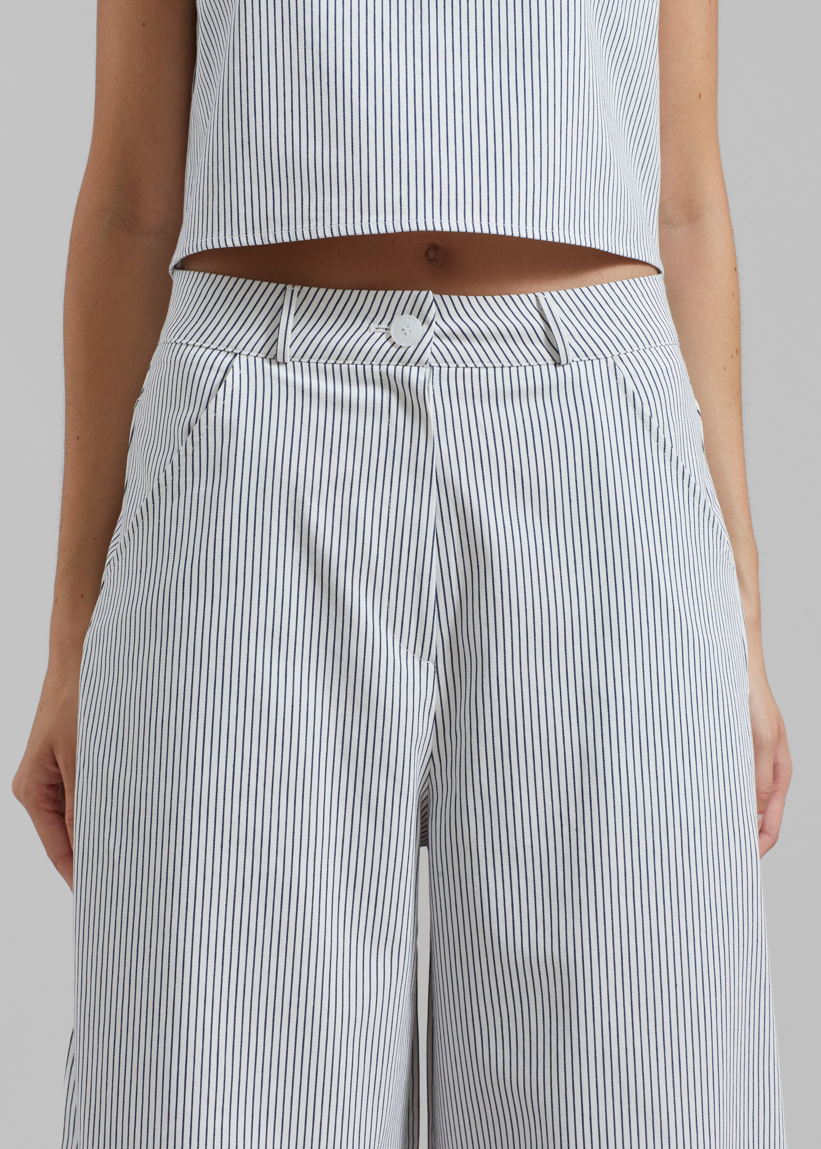 Rosalind Wide Leg Trousers - Blue Stripe - 14